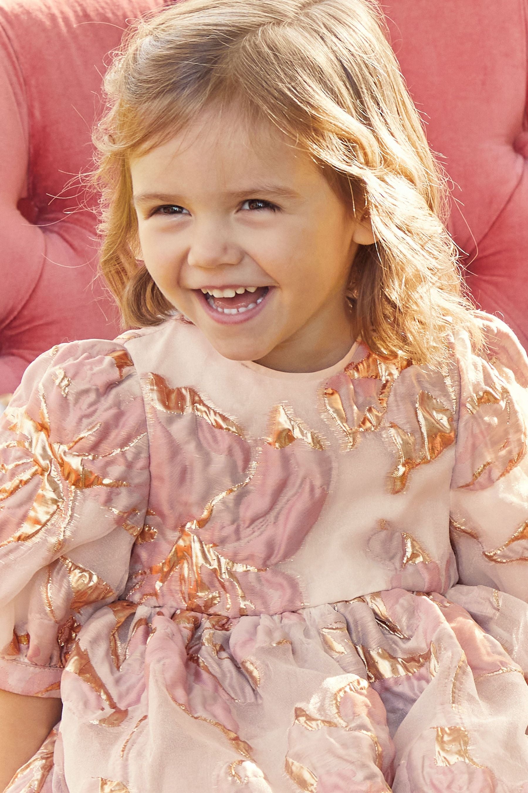 Pink/Gold Jacquard Party Dress (12mths-8yrs)