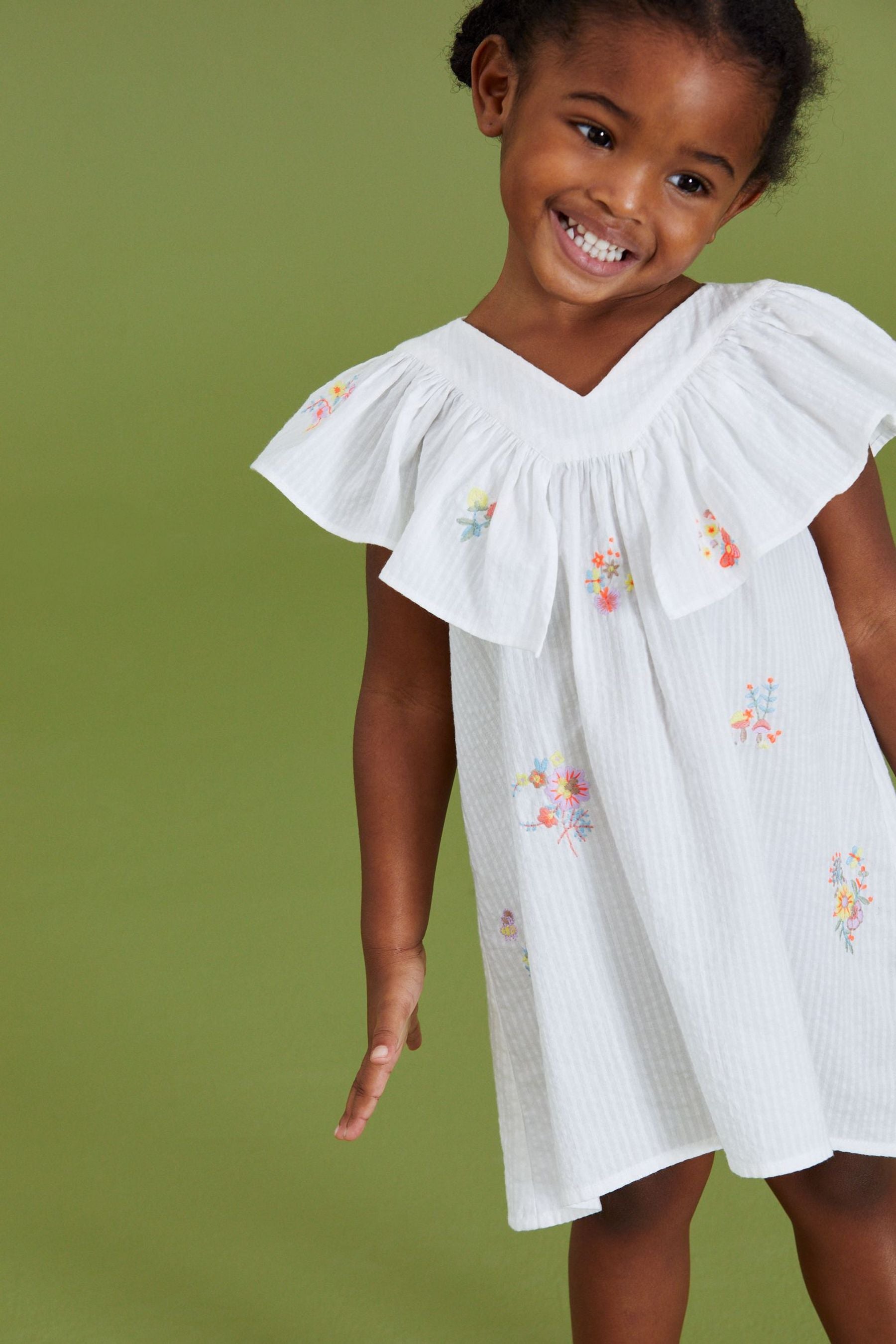 White Embroidered Cotton Ruffle Dress (3mths-8yrs)