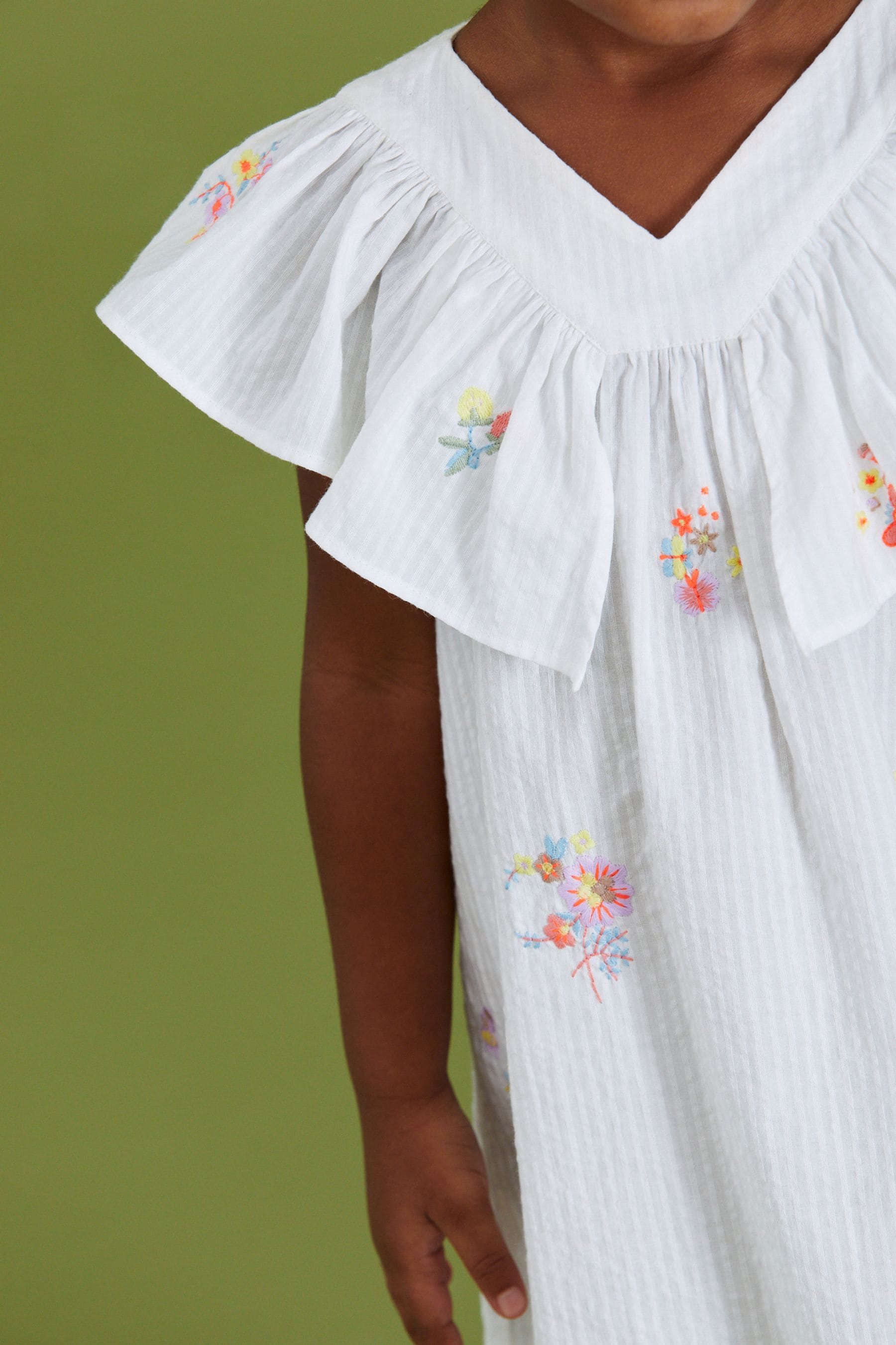 White Embroidered Cotton Ruffle Dress (3mths-8yrs)