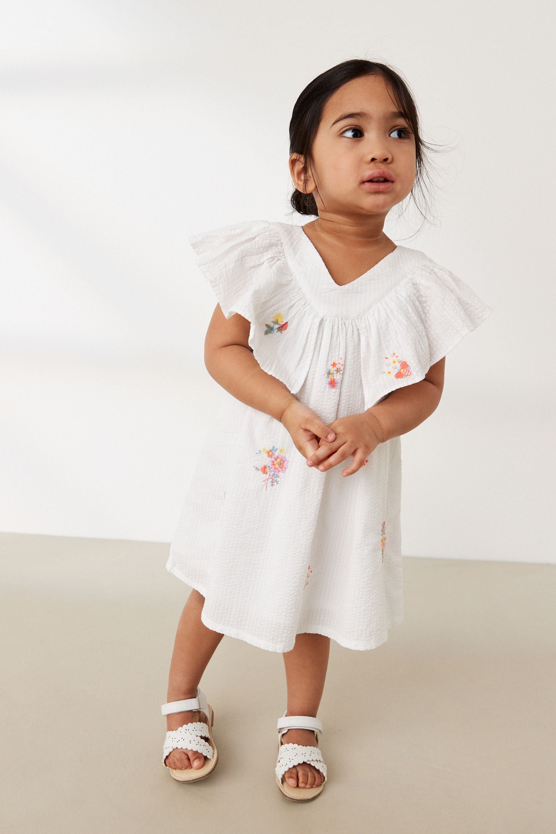 White Embroidered Cotton Ruffle Dress (3mths-8yrs)