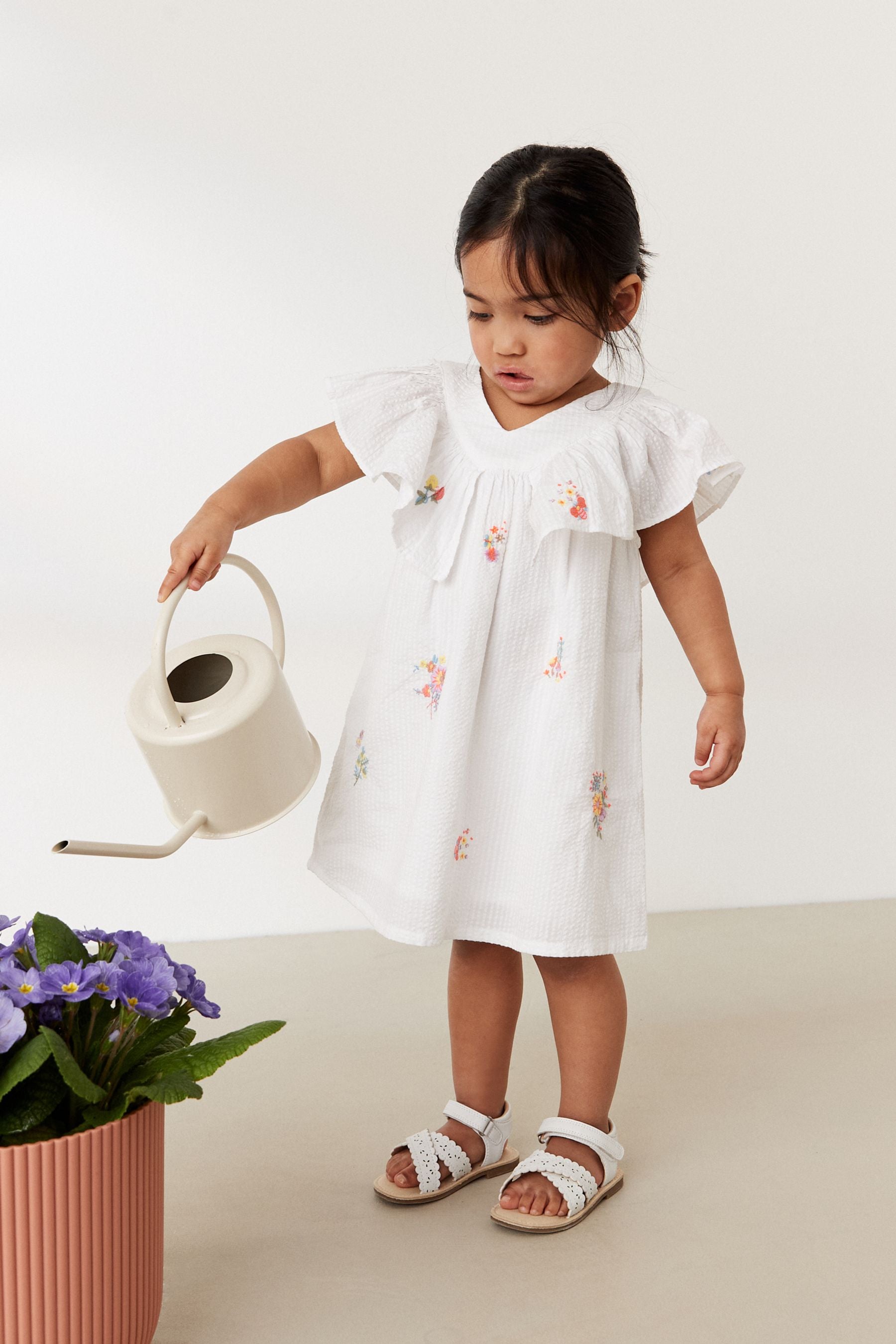 White Embroidered Cotton Ruffle Dress (3mths-8yrs)