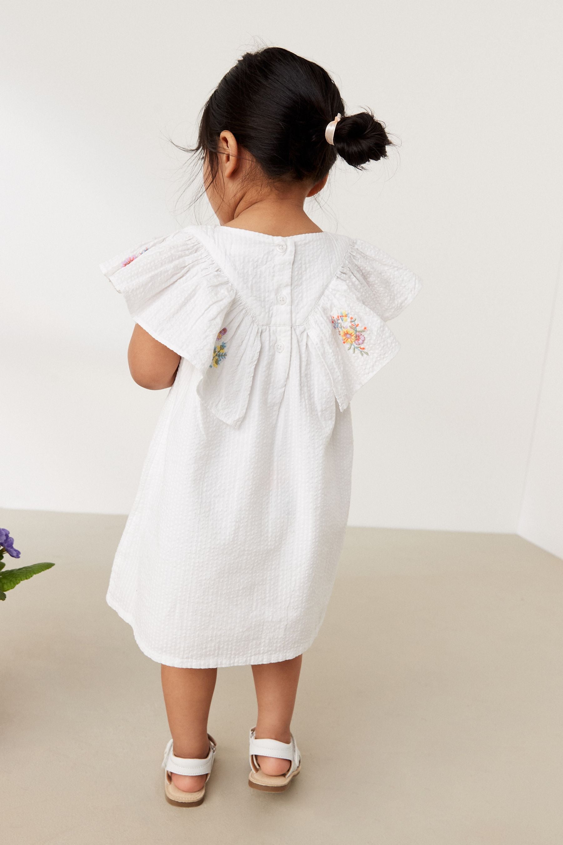 White Embroidered Cotton Ruffle Dress (3mths-8yrs)