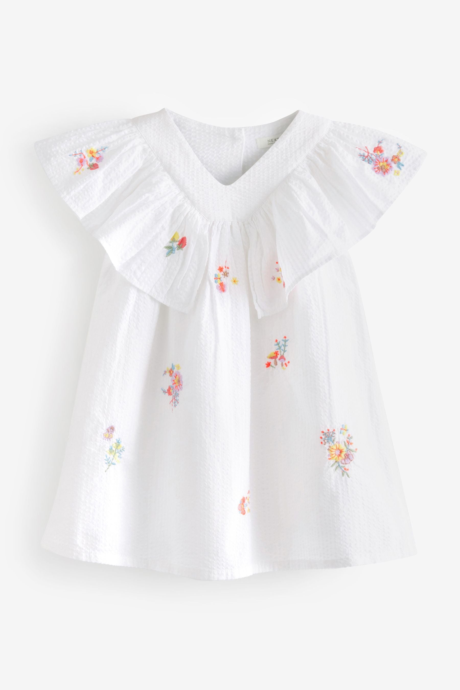 White Embroidered Cotton Ruffle Dress (3mths-8yrs)