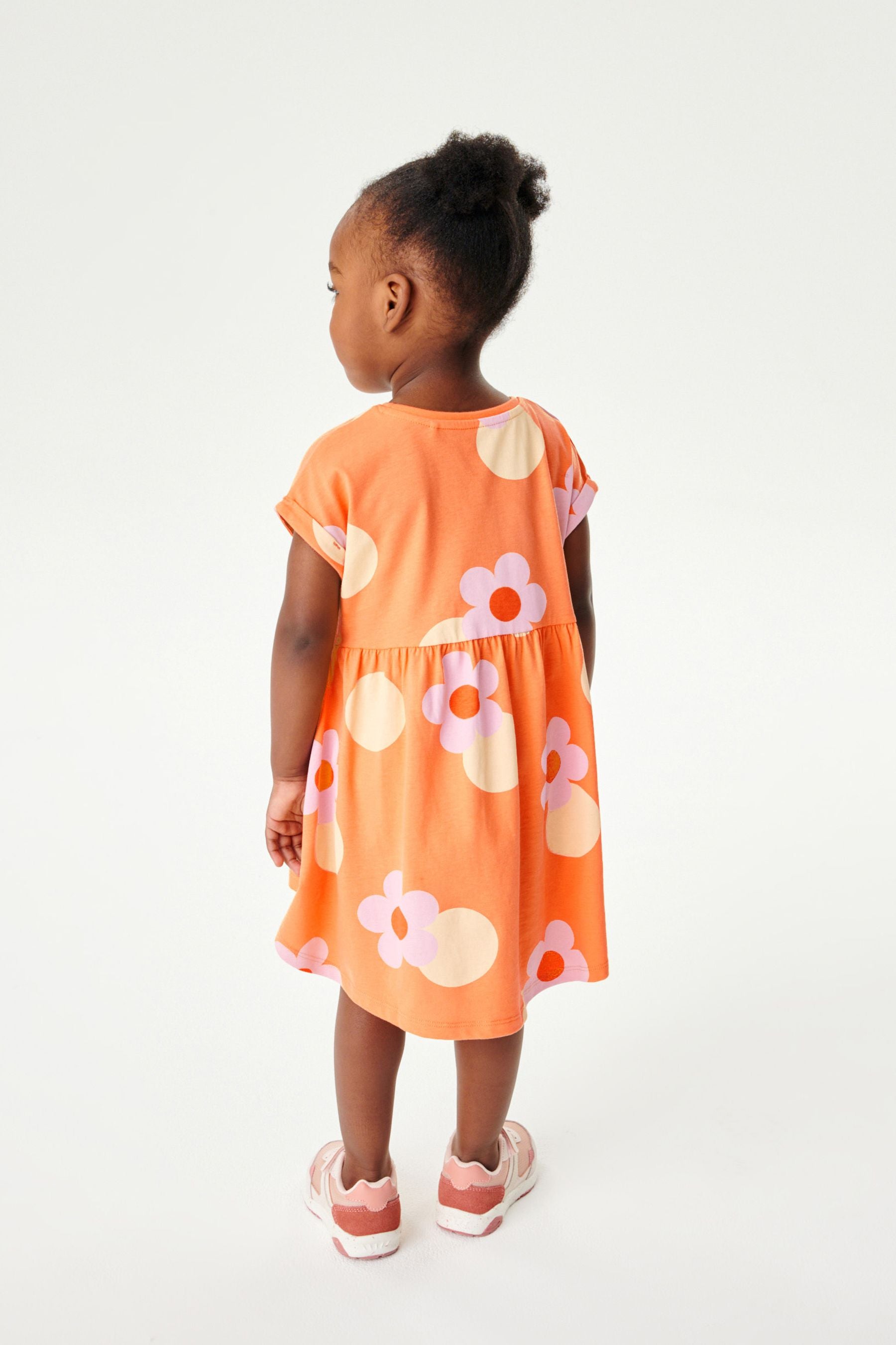 Orange Flower Short Sleeve Drop Hem Jersey Dress (3mths-7yrs)