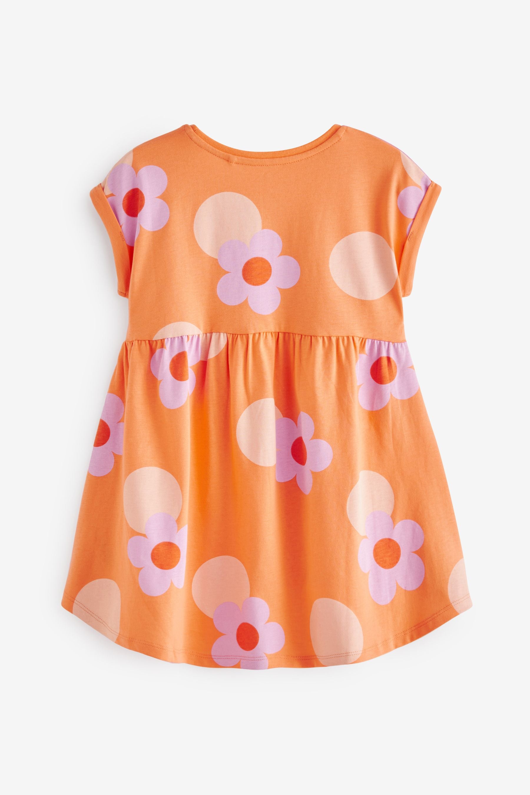 Orange Flower Short Sleeve Drop Hem Jersey Dress (3mths-7yrs)