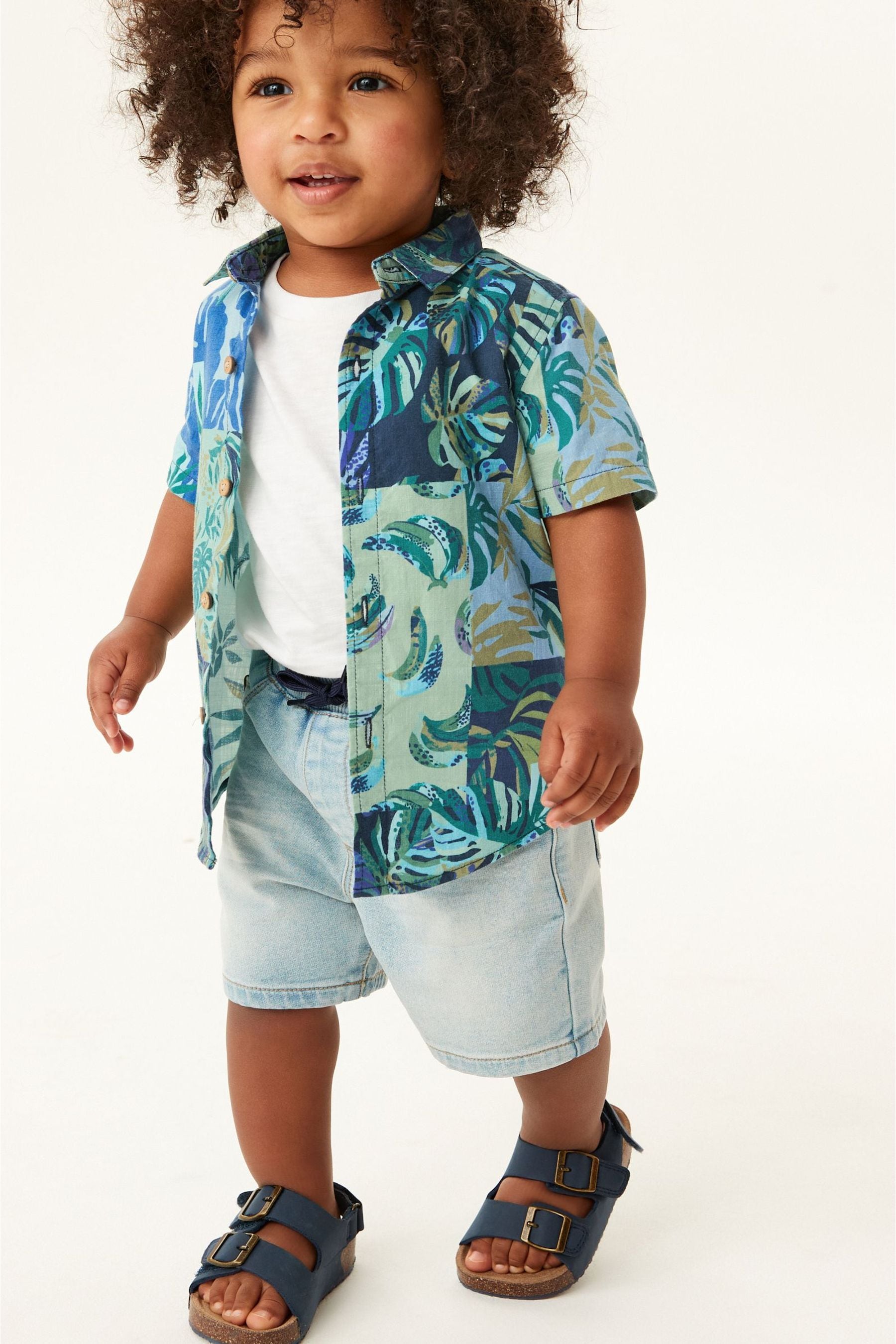 Blue Floral Printed Short Sleeve Shirt (3mths-7yrs)