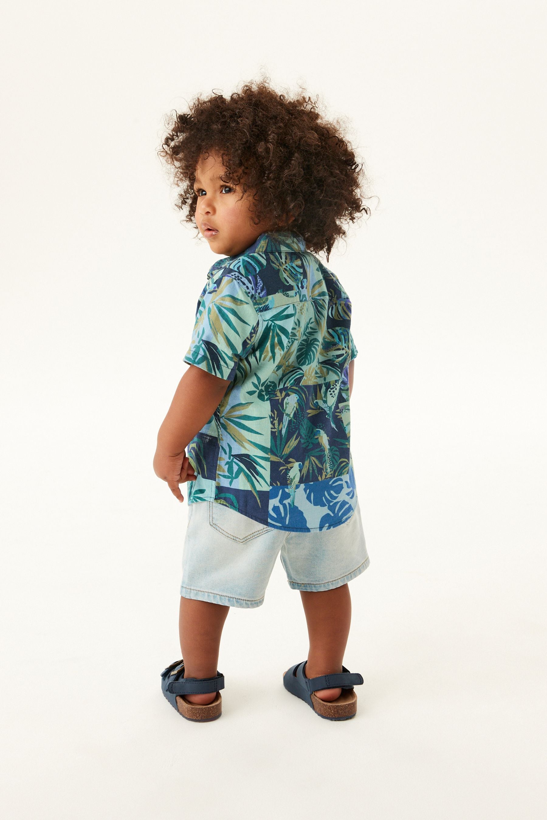 Blue Floral Printed Short Sleeve Shirt (3mths-7yrs)