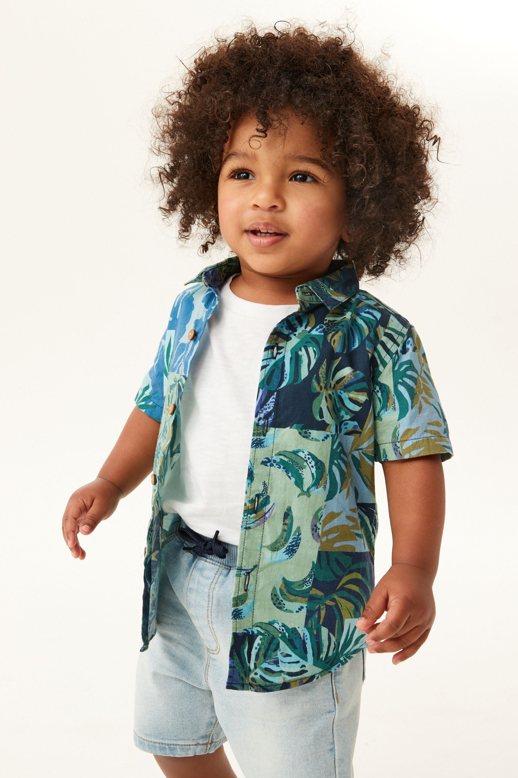 Blue Floral Printed Short Sleeve Shirt (3mths-7yrs)