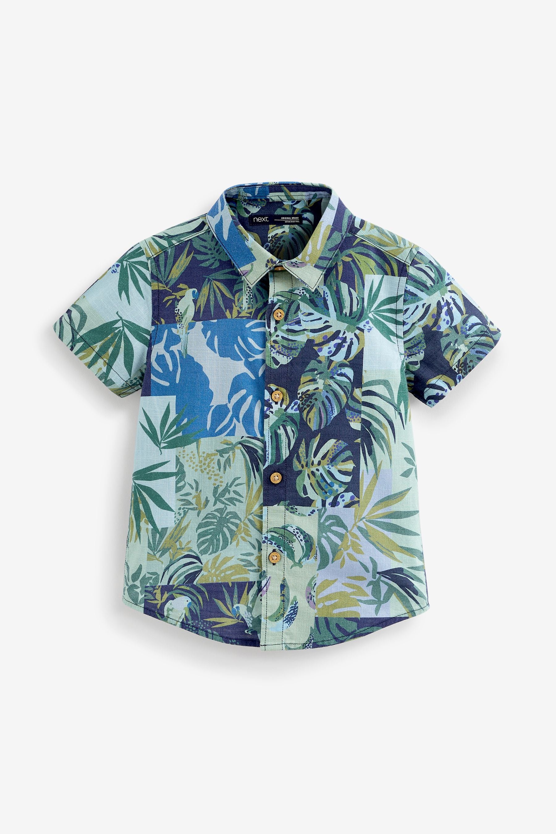 Blue Floral Printed Short Sleeve Shirt (3mths-7yrs)