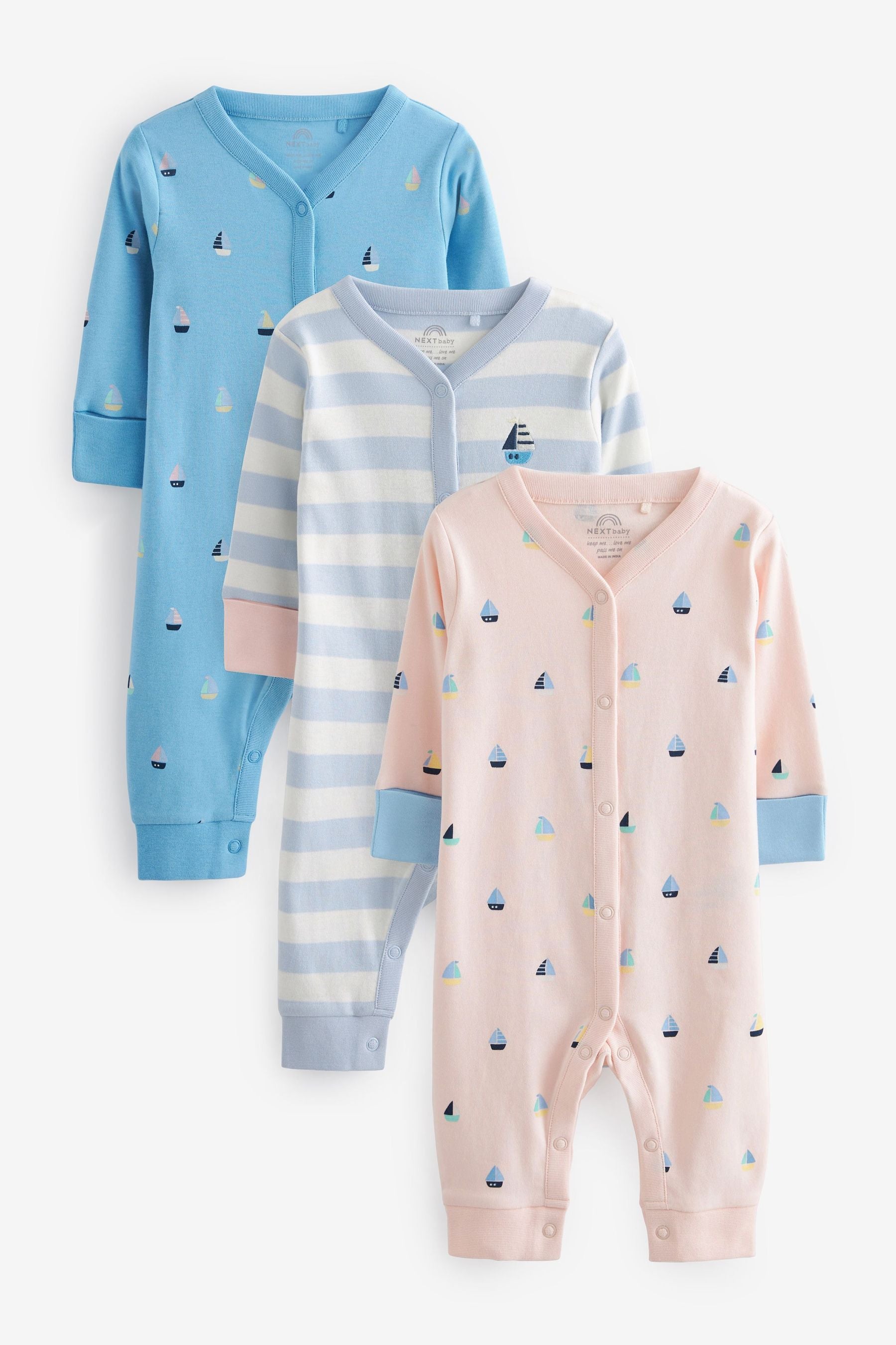 Pale Blue Baby Footed Sleepsuit 3 Pack (0mths-3yrs)