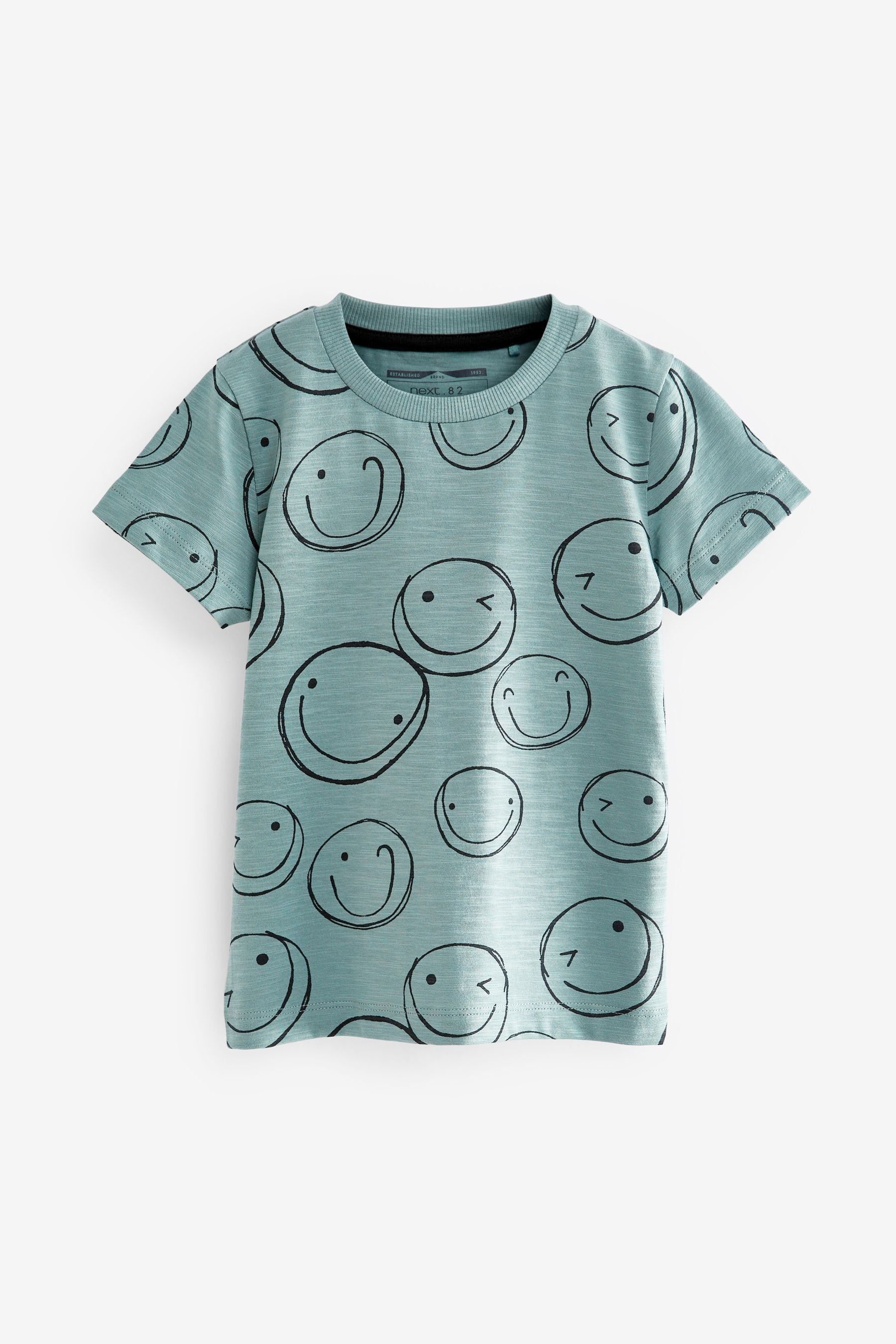 Teal Blue Smile Faces Short Sleeve All Over Print T-Shirt (3mths-7yrs)