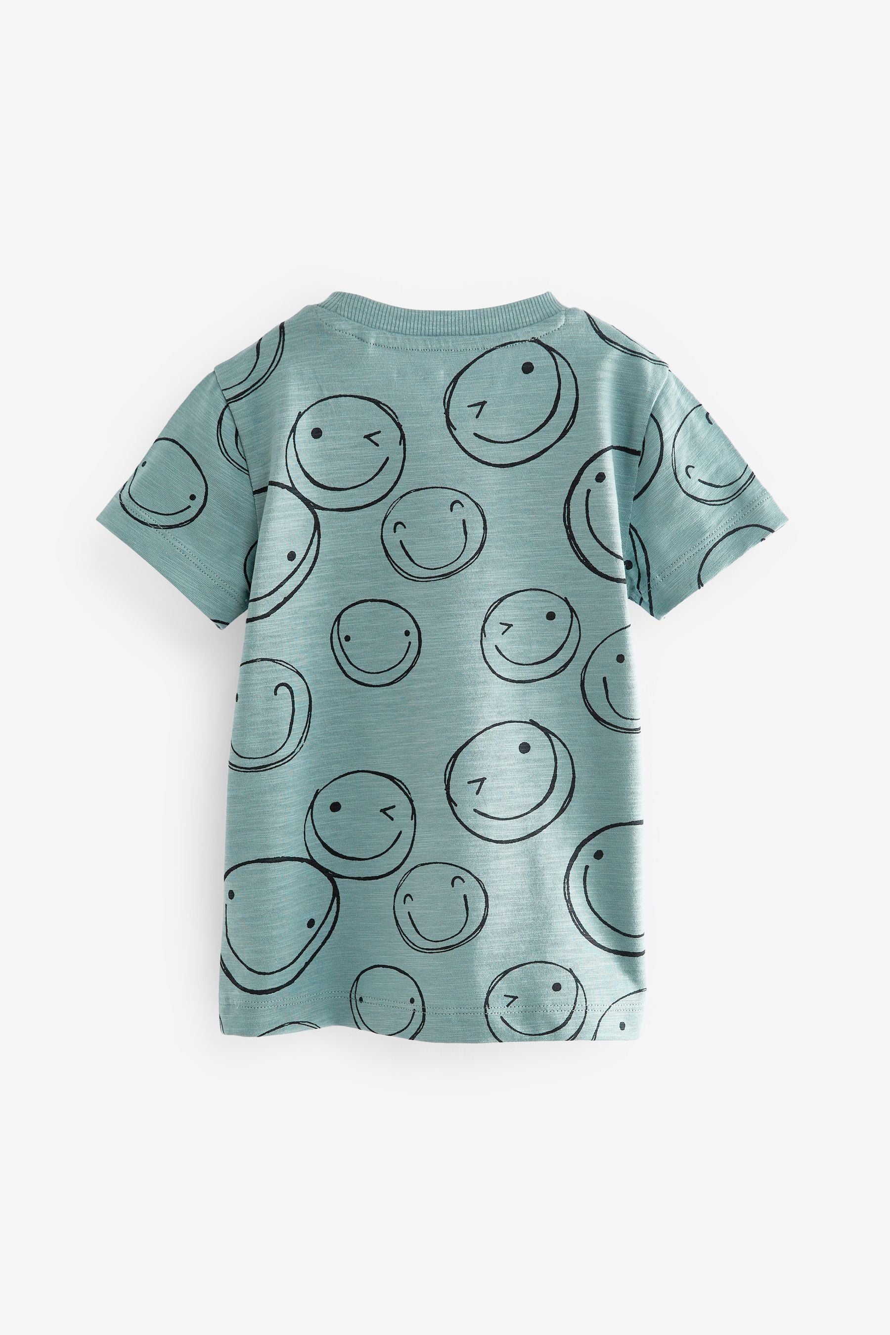 Teal Blue Smile Faces Short Sleeve All Over Print T-Shirt (3mths-7yrs)