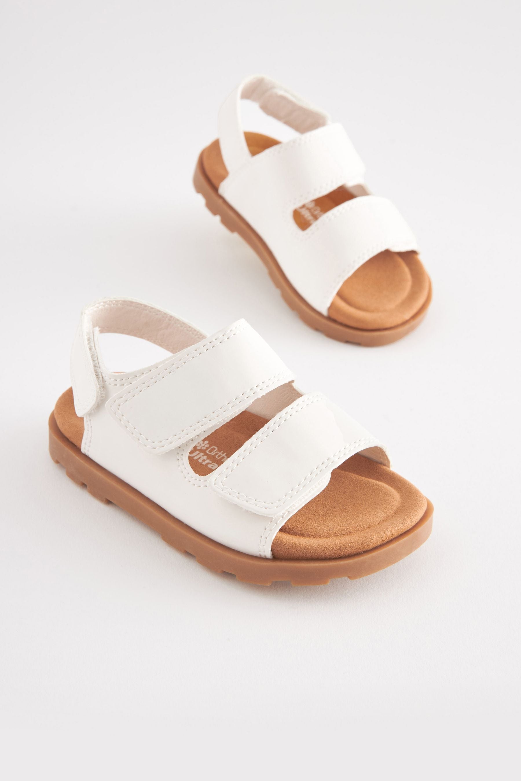 White Cushioned Double Touch Fastening Strap Sandals