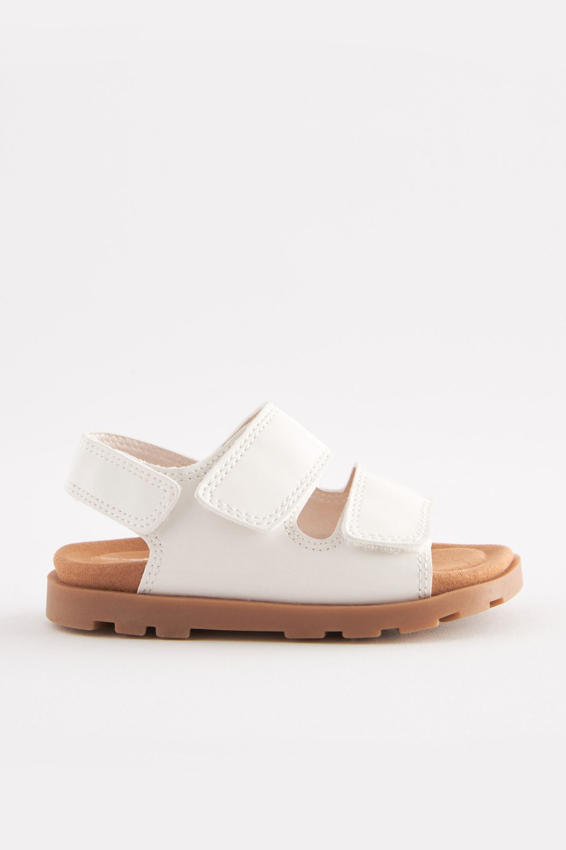 White Cushioned Double Touch Fastening Strap Sandals