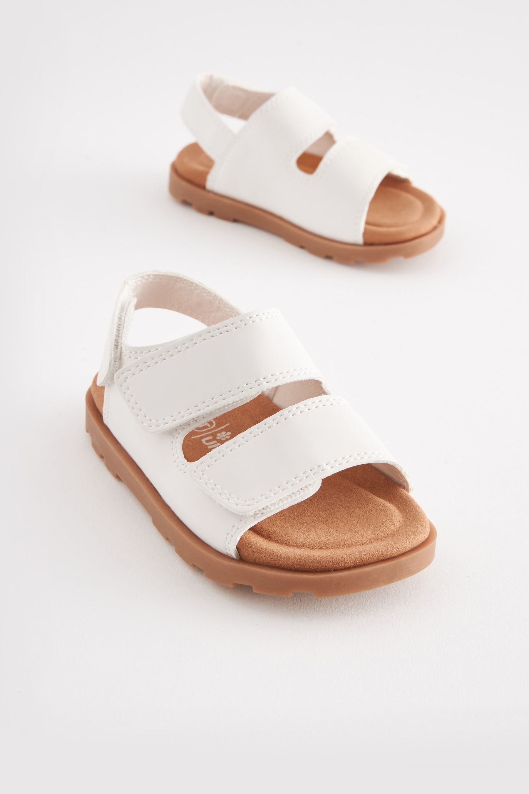 White Cushioned Double Touch Fastening Strap Sandals