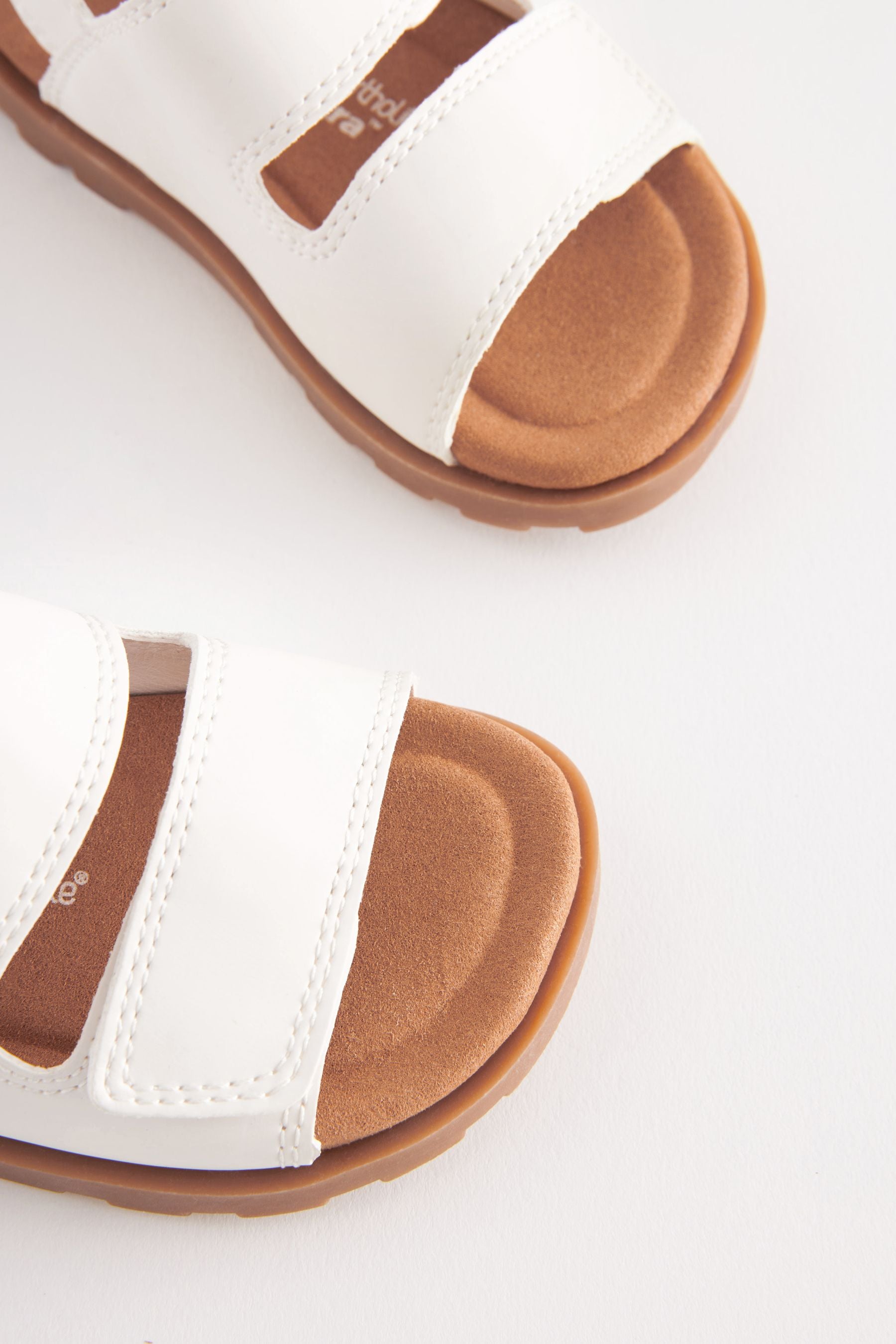 White Cushioned Double Touch Fastening Strap Sandals