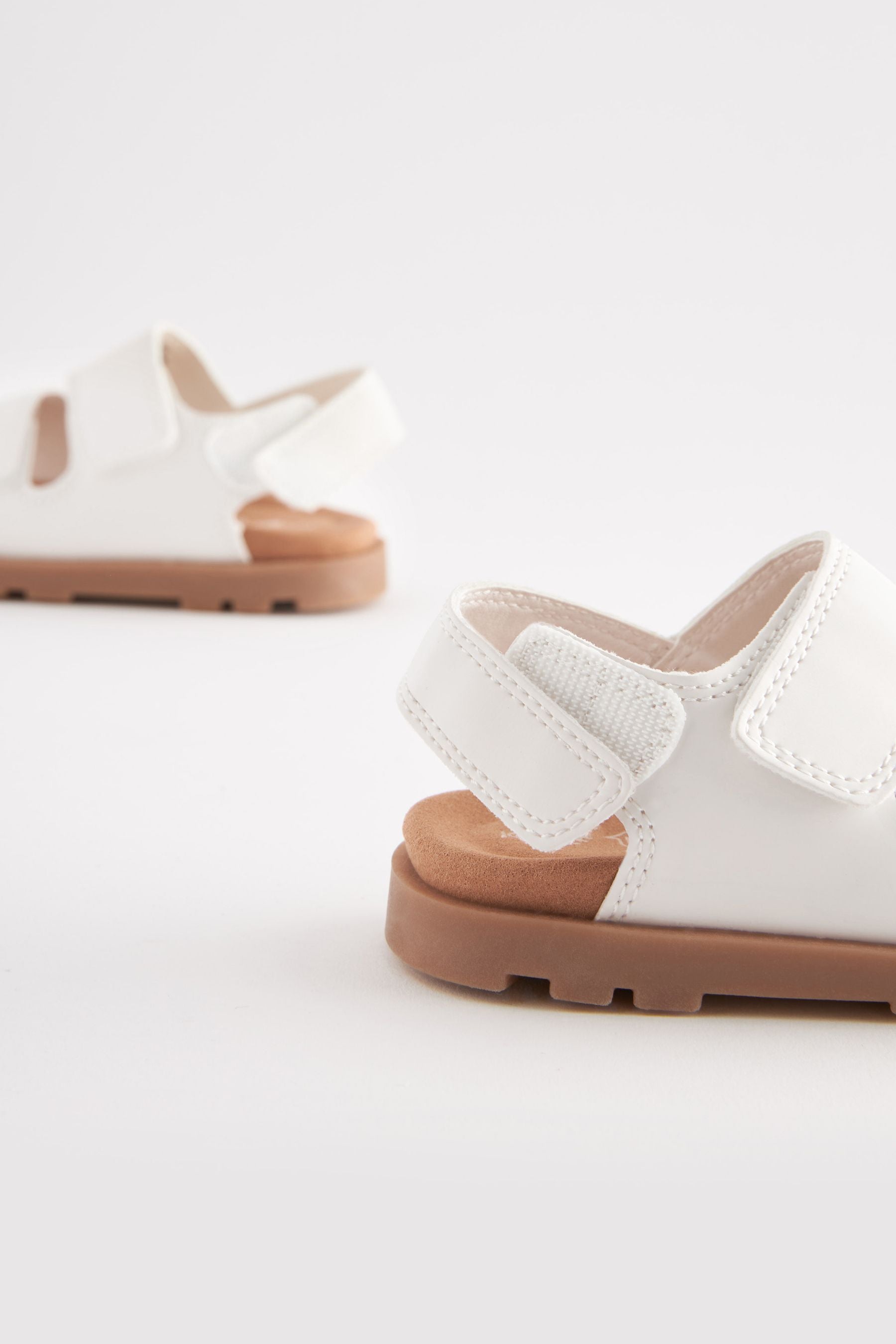 White Cushioned Double Touch Fastening Strap Sandals