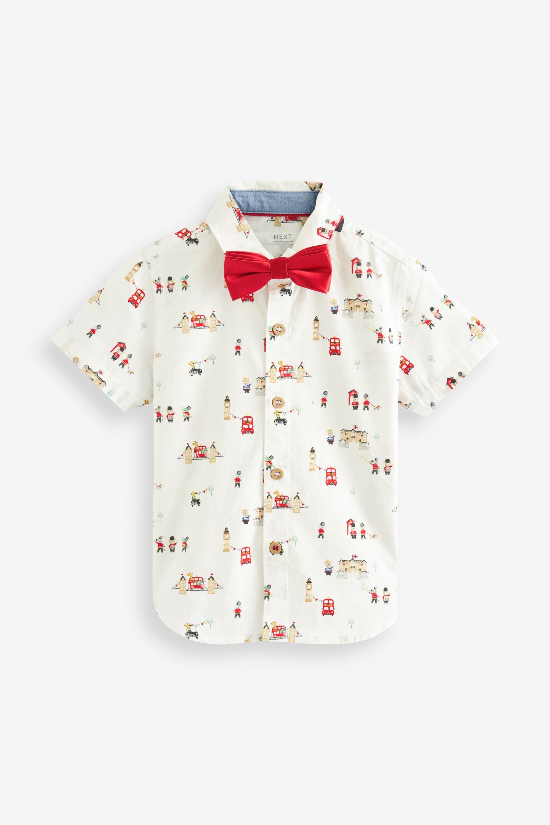 White London Print Short Sleeve Shirt & Bow Tie Set (3mths-7yrs)