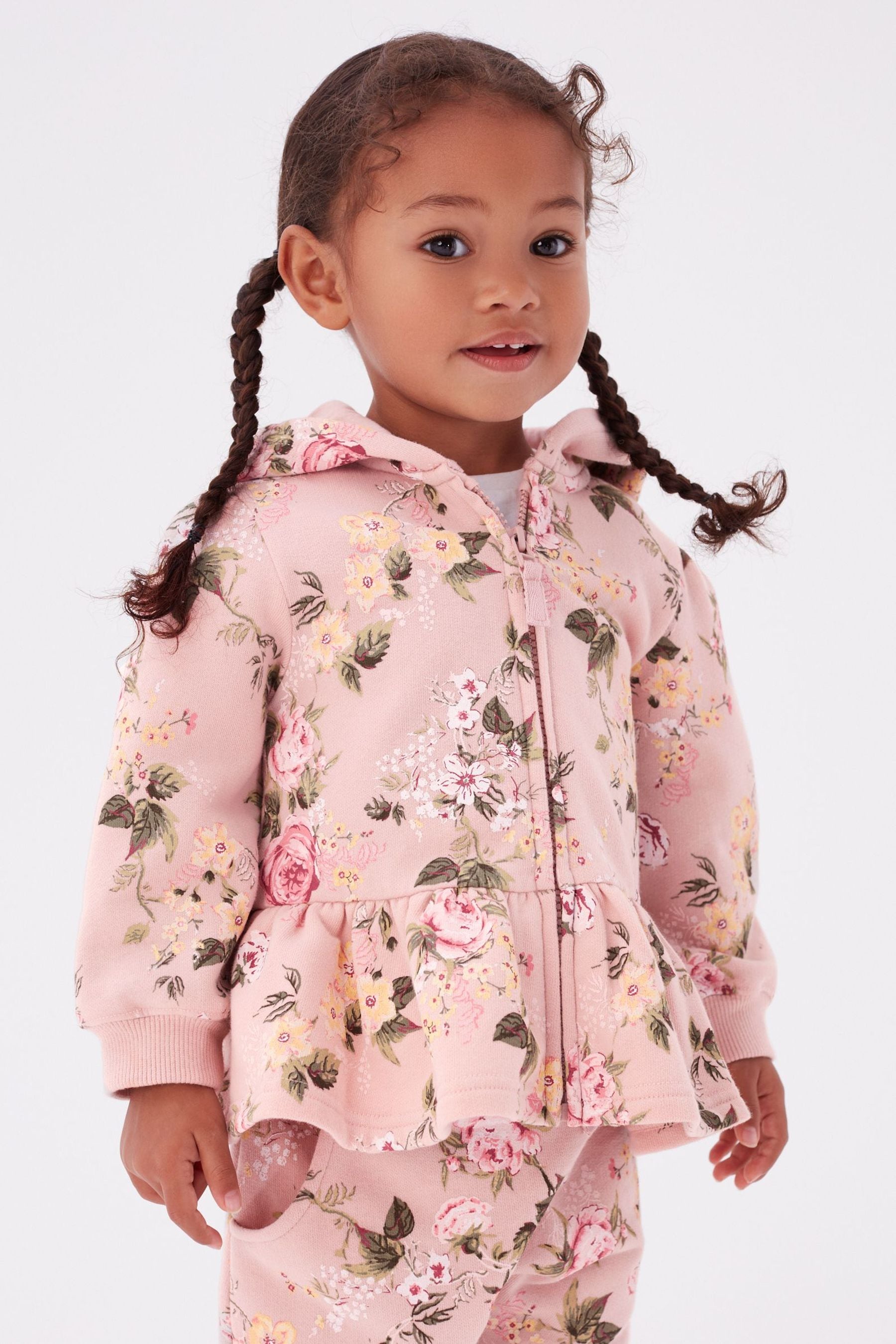 Pink Floral Zip Through Hoodie (3mths-7yrs)