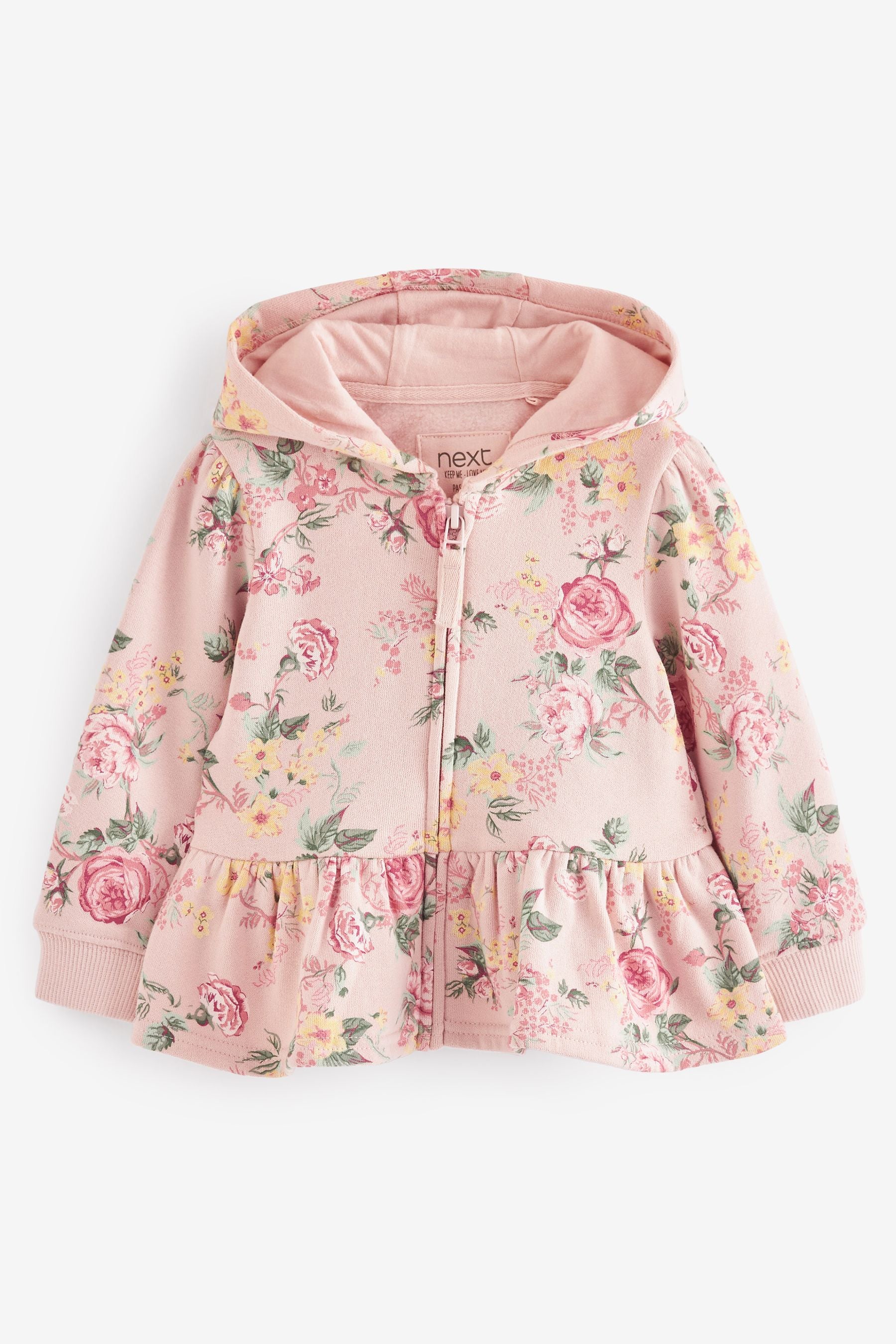 Pink Floral Zip Through Hoodie (3mths-7yrs)