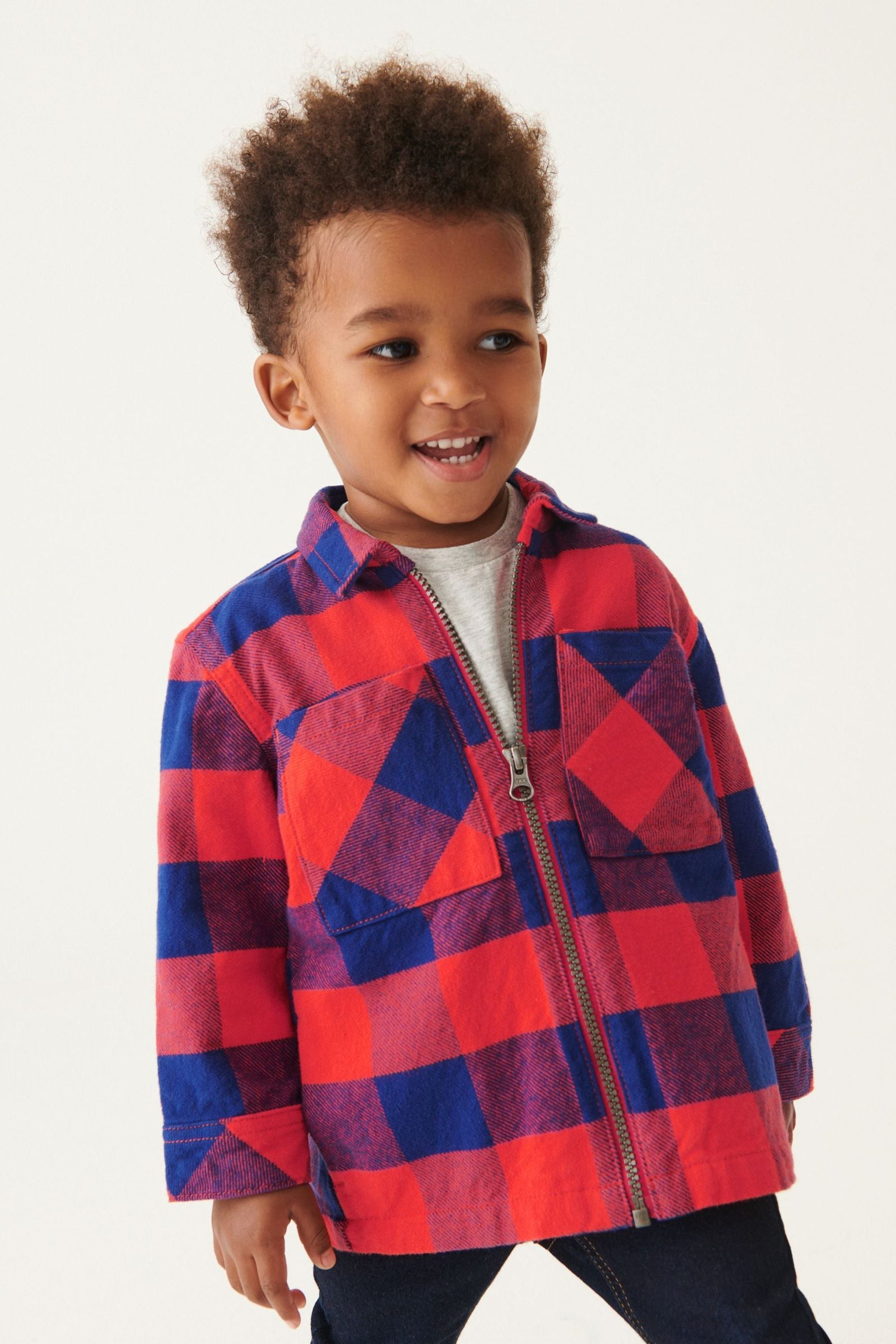 Orange/Navy Blue Check Zip Through Shirt (3mths-7yrs)