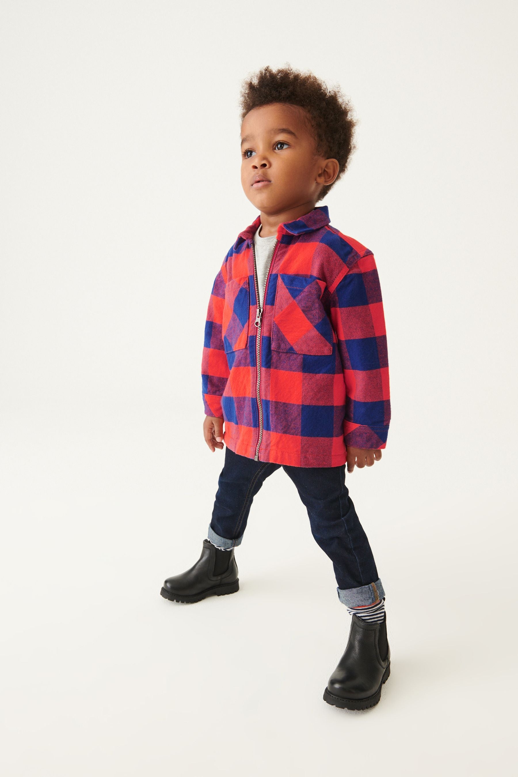 Orange/Navy Blue Check Zip Through Shirt (3mths-7yrs)