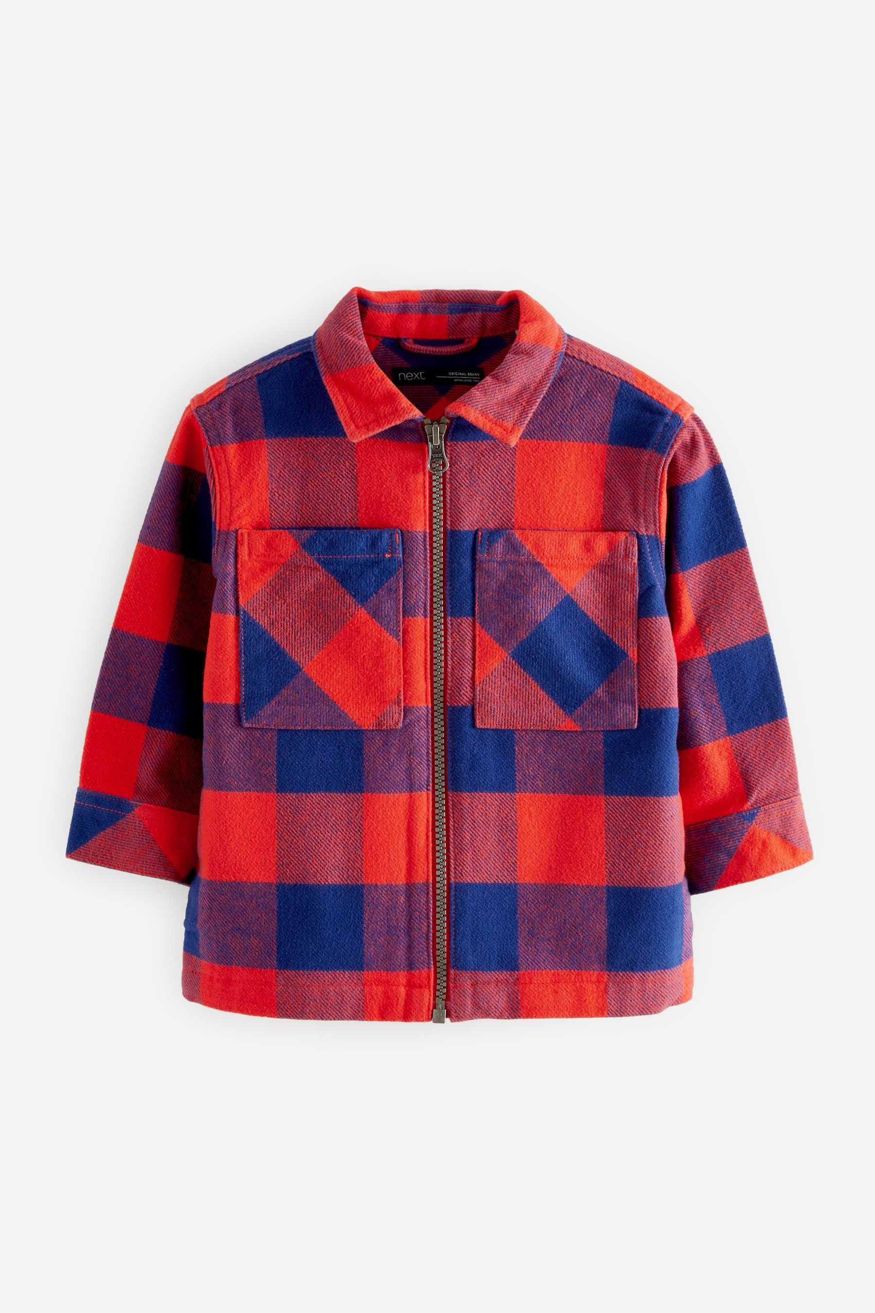 Orange/Navy Blue Check Zip Through Shirt (3mths-7yrs)