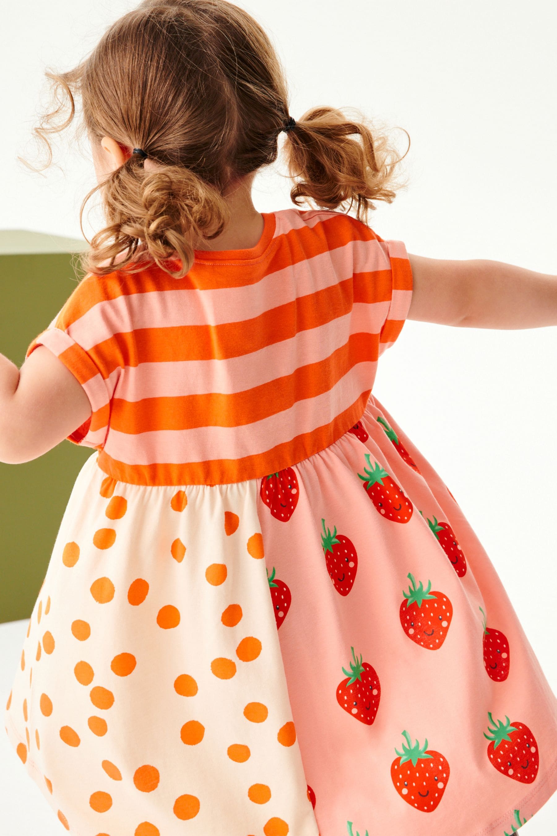 Red Strawberry Short Sleeve Drop Hem Jersey Dress (3mths-7yrs)