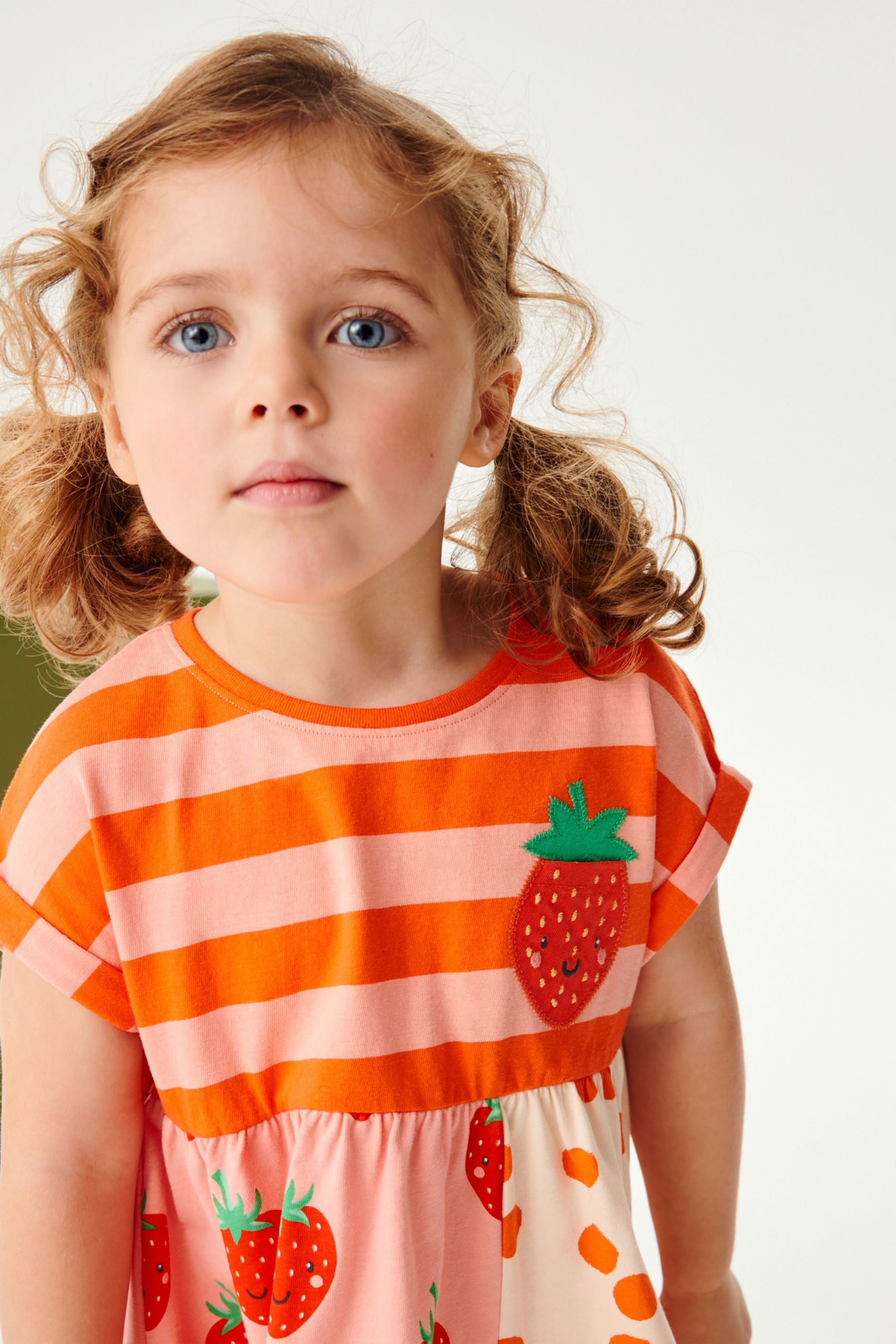 Red Strawberry Short Sleeve Drop Hem Jersey Dress (3mths-7yrs)