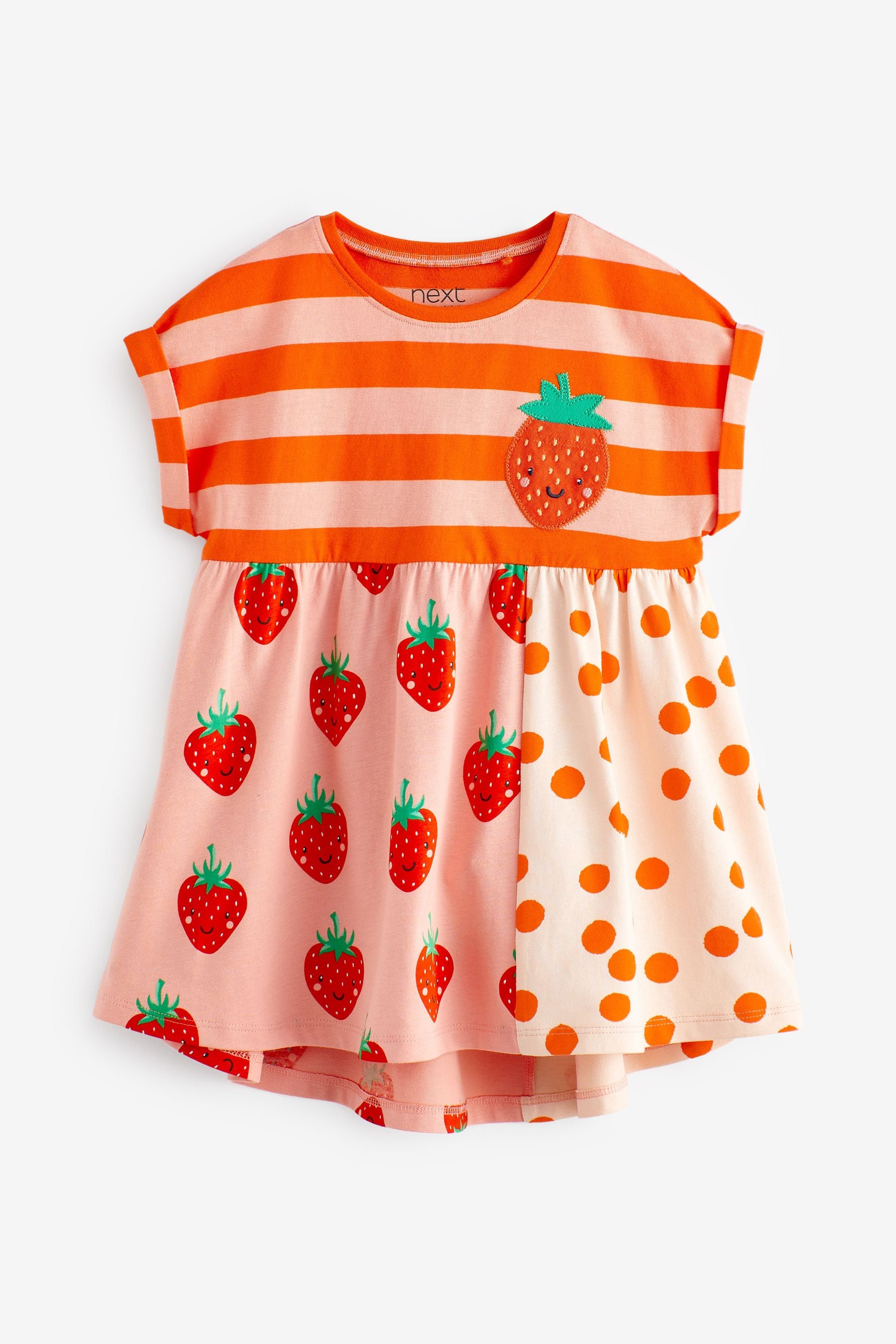 Red Strawberry Short Sleeve Drop Hem Jersey Dress (3mths-7yrs)