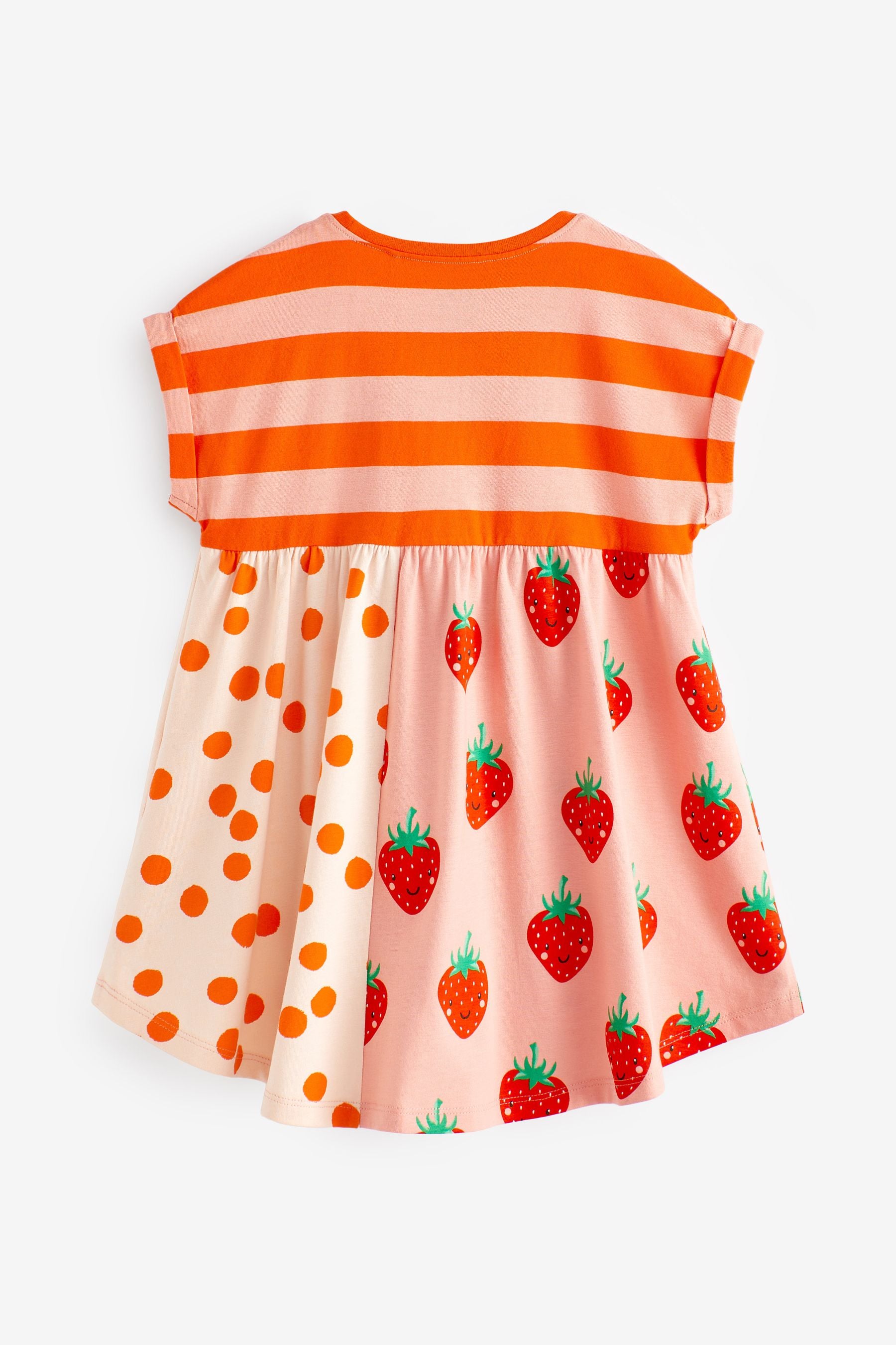 Red Strawberry Short Sleeve Drop Hem Jersey Dress (3mths-7yrs)