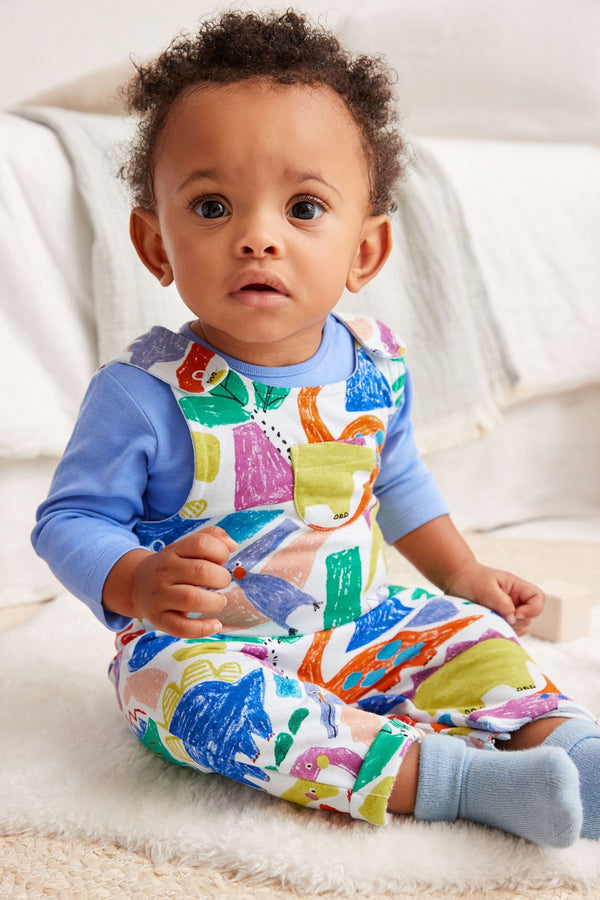 Bright Dinosaur 2 Piece Jersey Baby Dungarees And Bodysuit (0mths-3yrs)