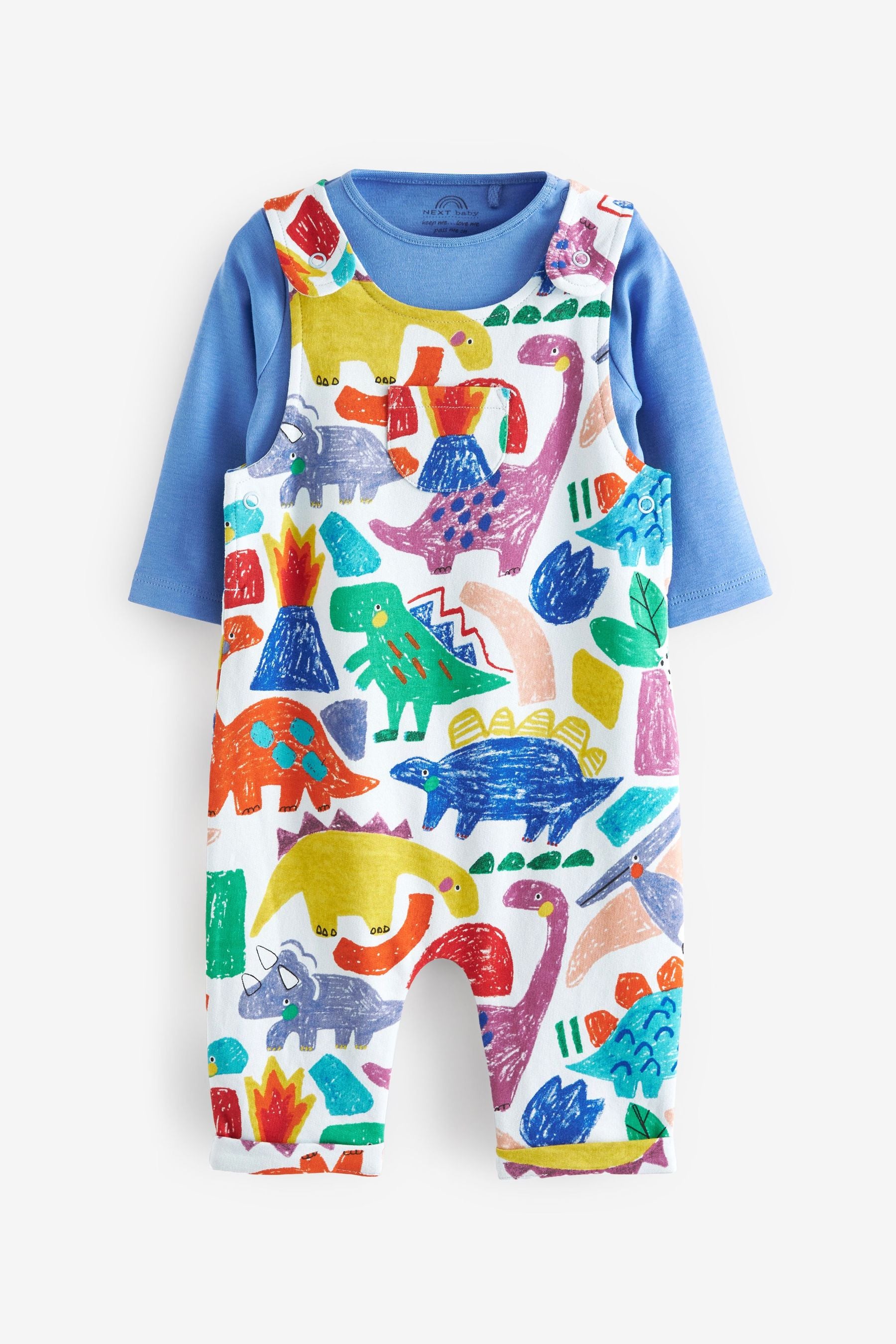 Bright Dinosaur 2 Piece Jersey Baby Dungarees And Bodysuit (0mths-3yrs)