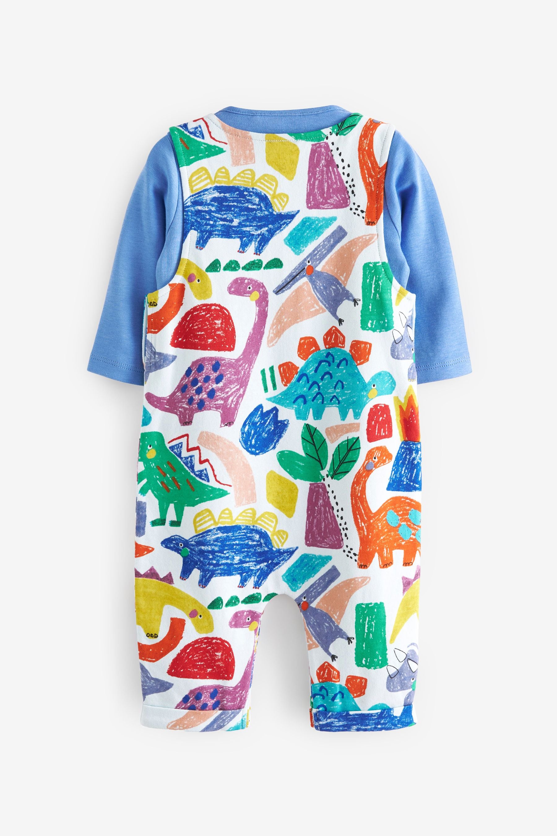 Bright Dinosaur 2 Piece Jersey Baby Dungarees And Bodysuit (0mths-3yrs)