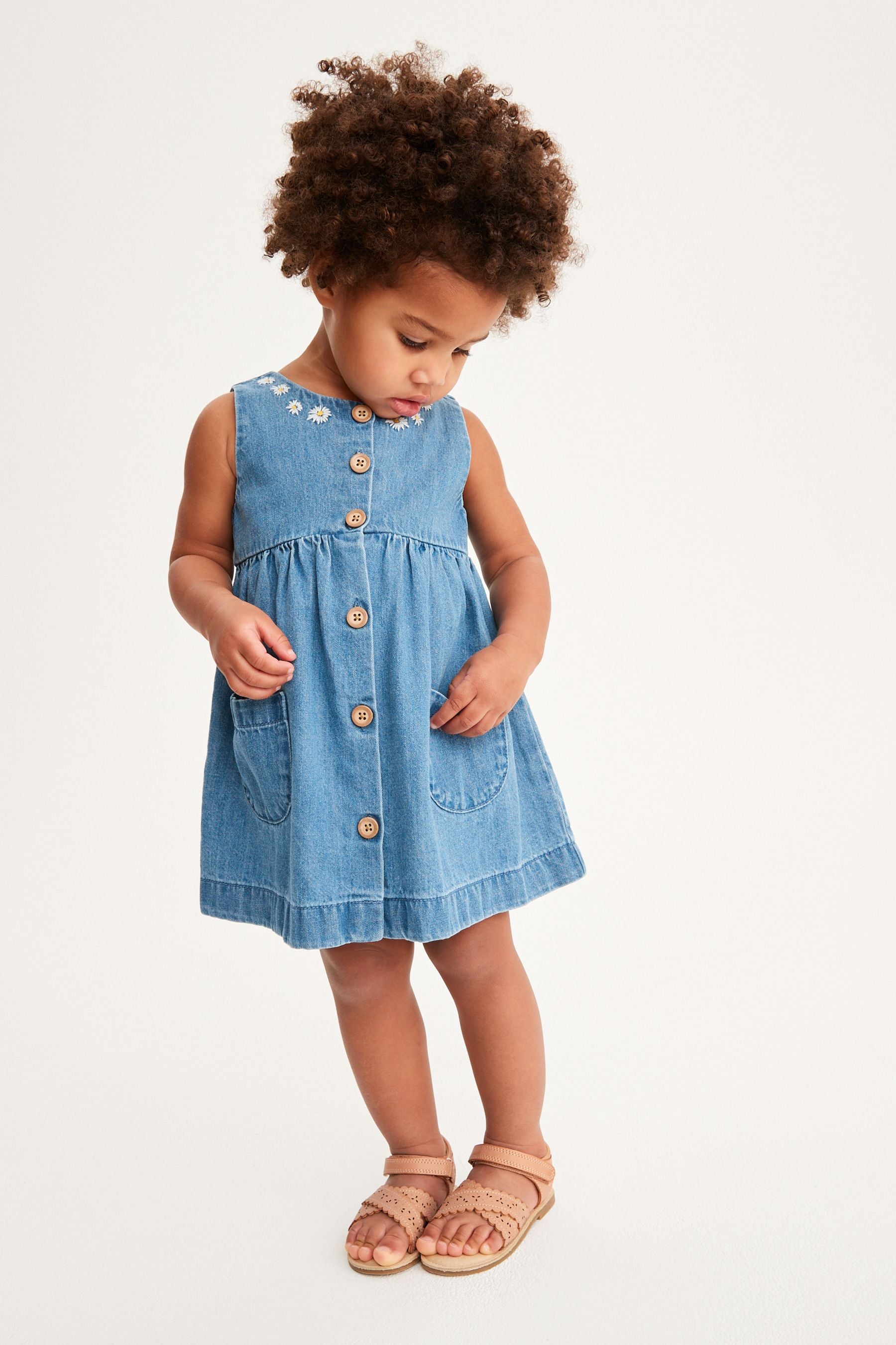 Blue Button Front Cotton Dress (3mths-8yrs)