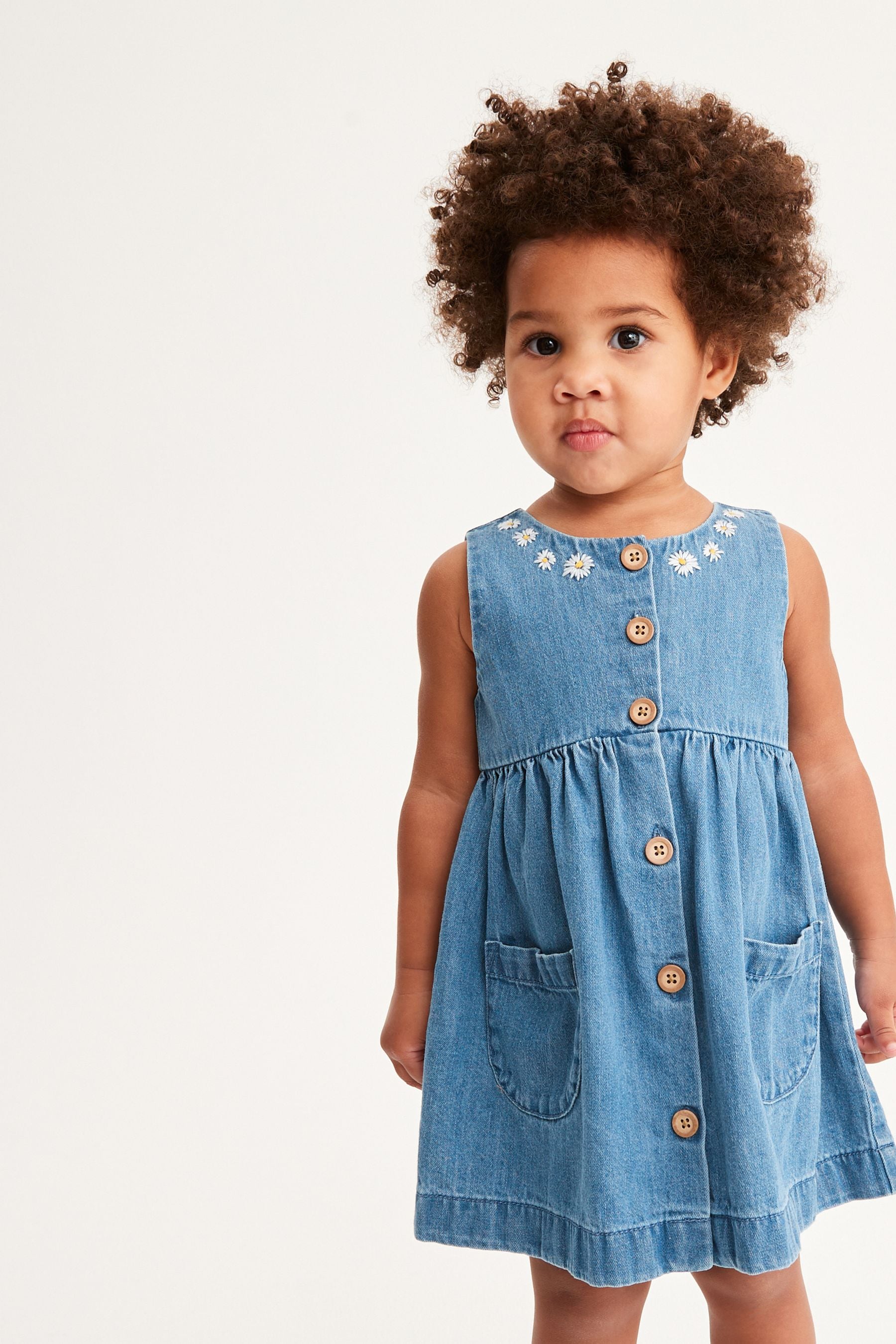 Blue Button Front Cotton Dress (3mths-8yrs)