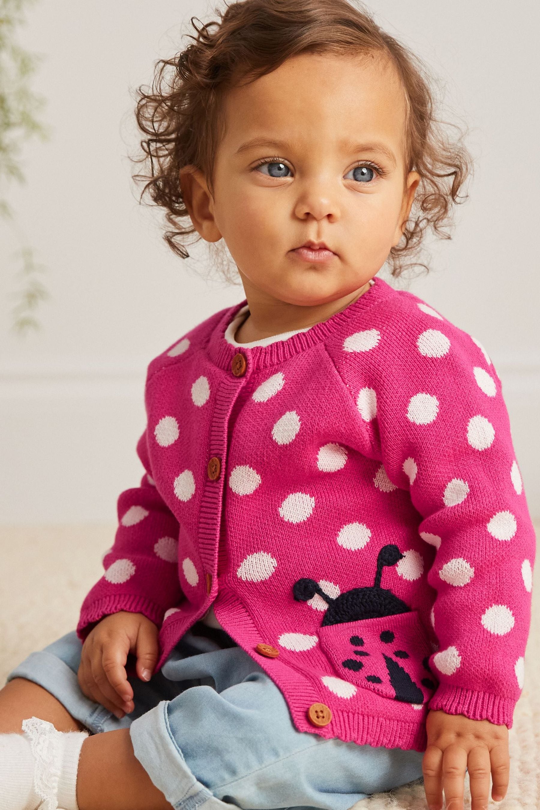 Pink Spot Ladybird Pocket Baby Cardigan (0mths-2yrs)