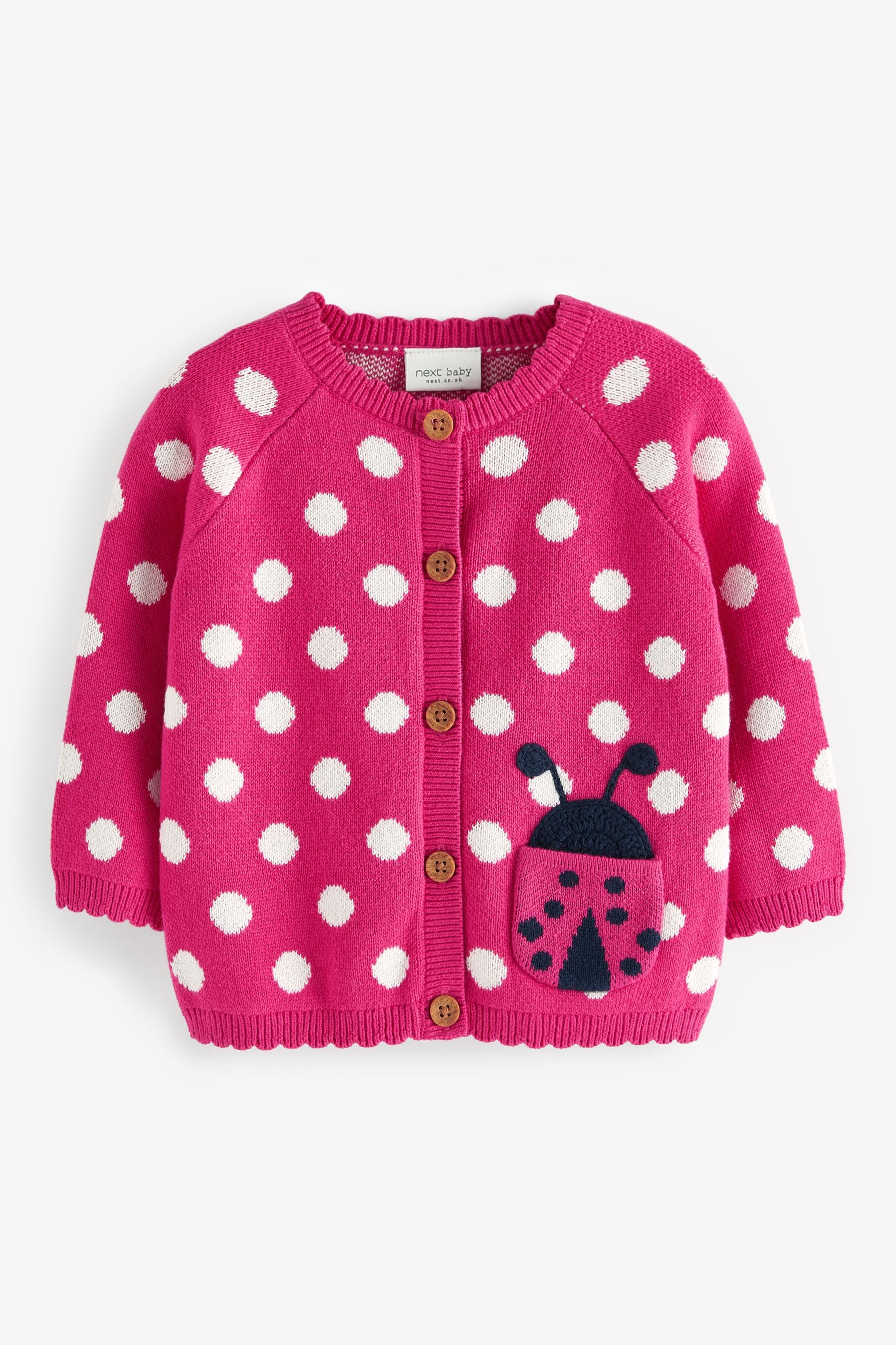 Pink Spot Ladybird Pocket Baby Cardigan (0mths-2yrs)