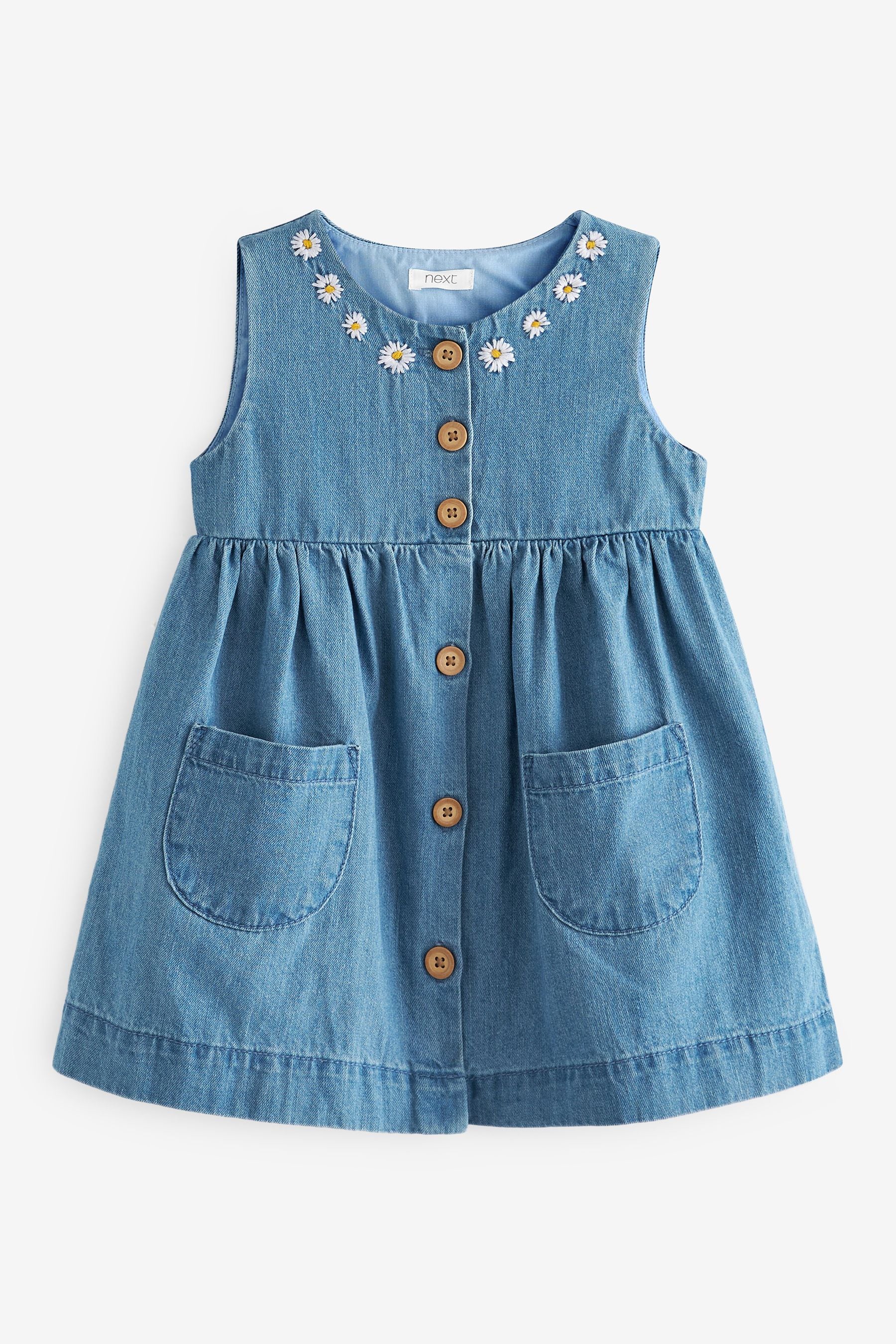 Blue Button Front Cotton Dress (3mths-8yrs)