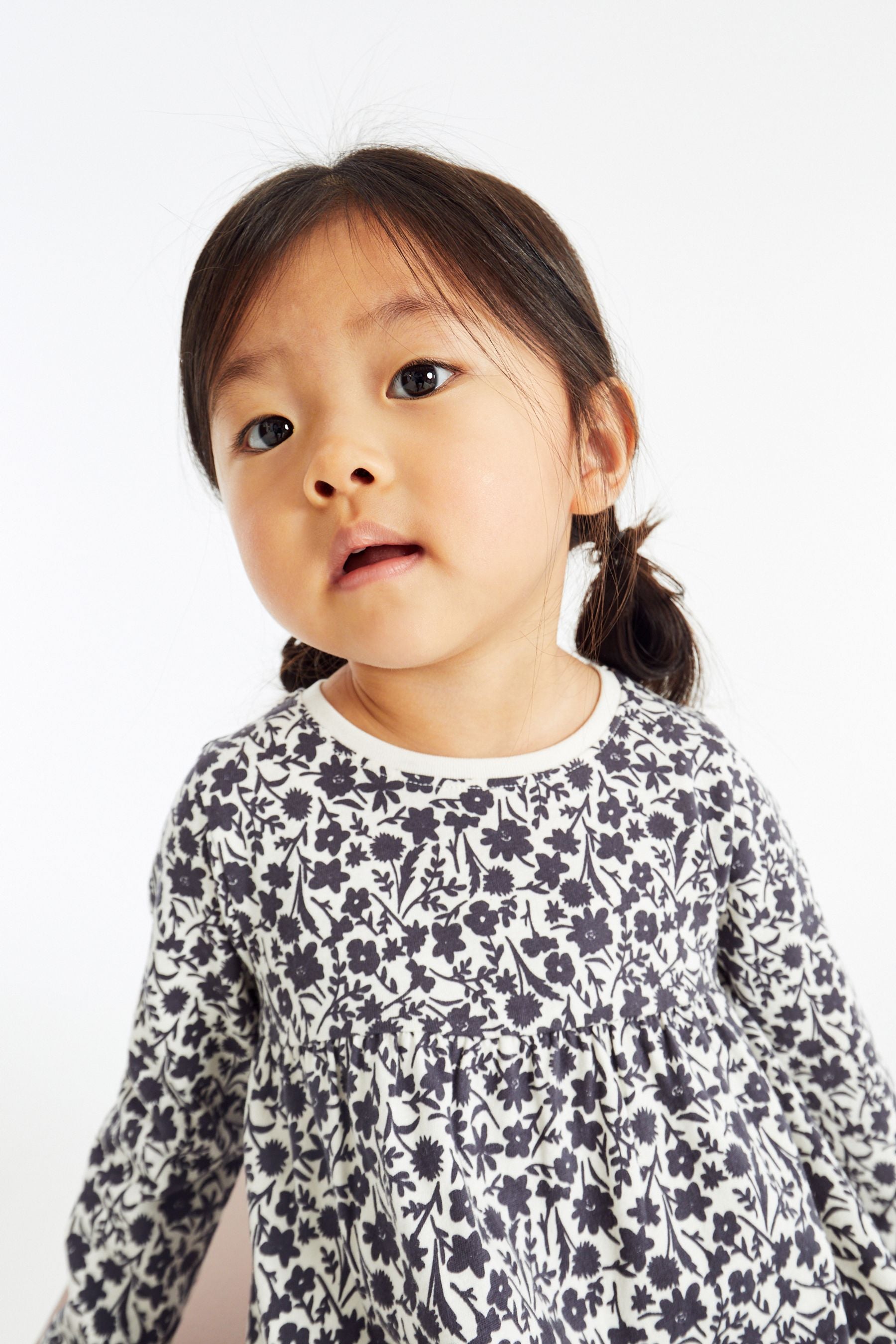 Monochrome Floral Long Sleeve Jersey Dress (3mths-7yrs)