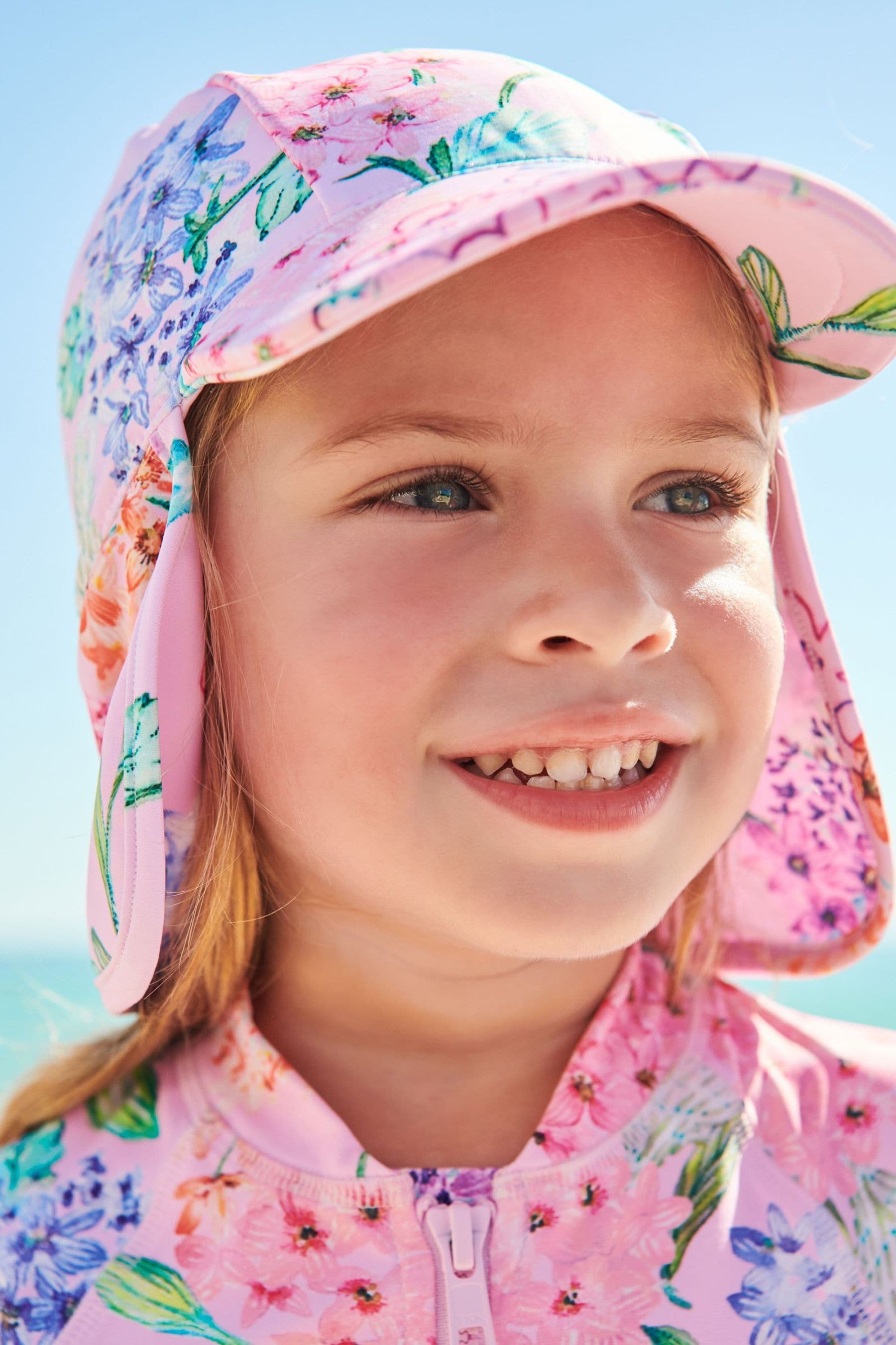 Pink Floral Swim Legionnaire Cap (3mths-10yrs)