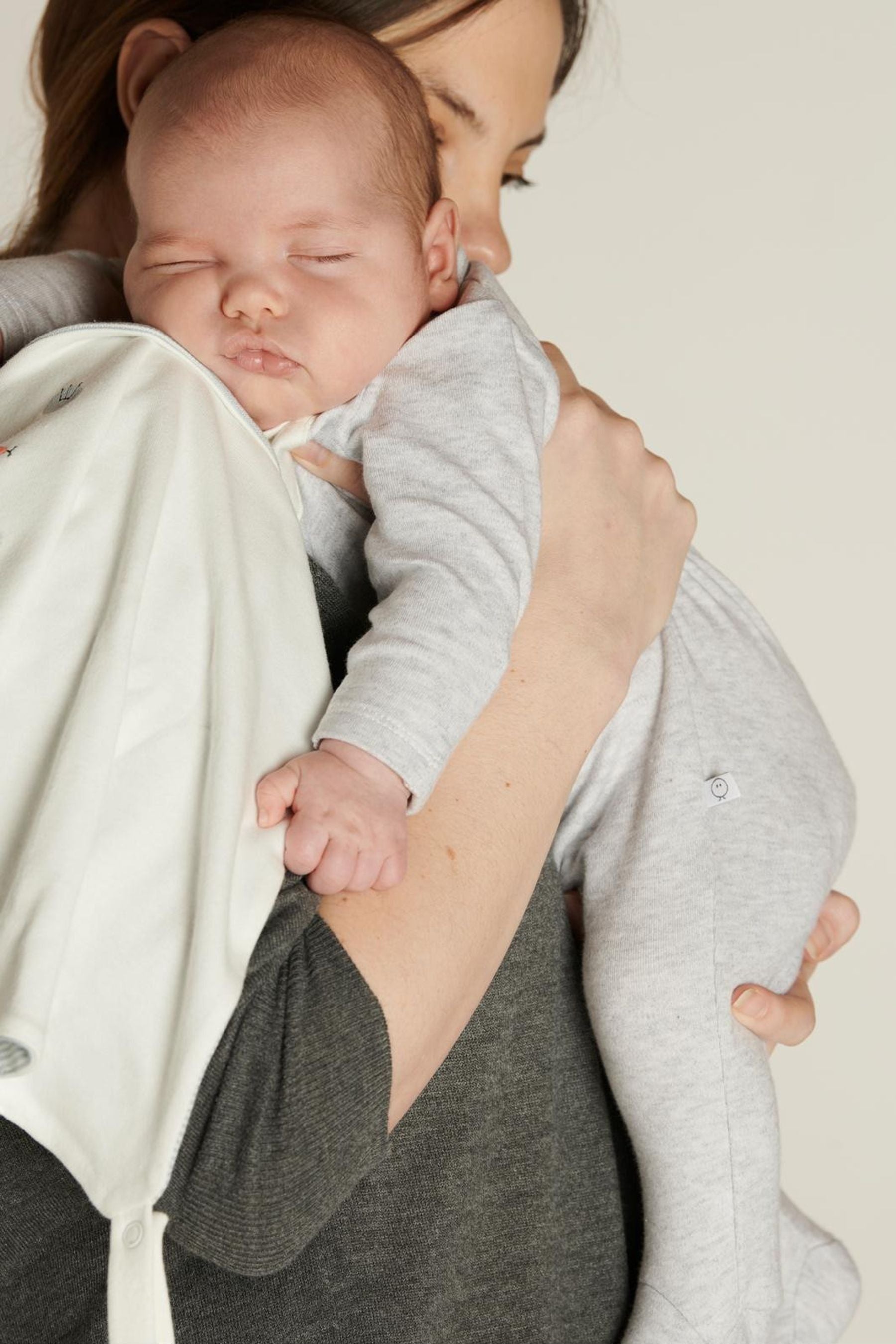 Grey Mori Organic Cotton & Bamboo Clever Zip Up Sleepsuit