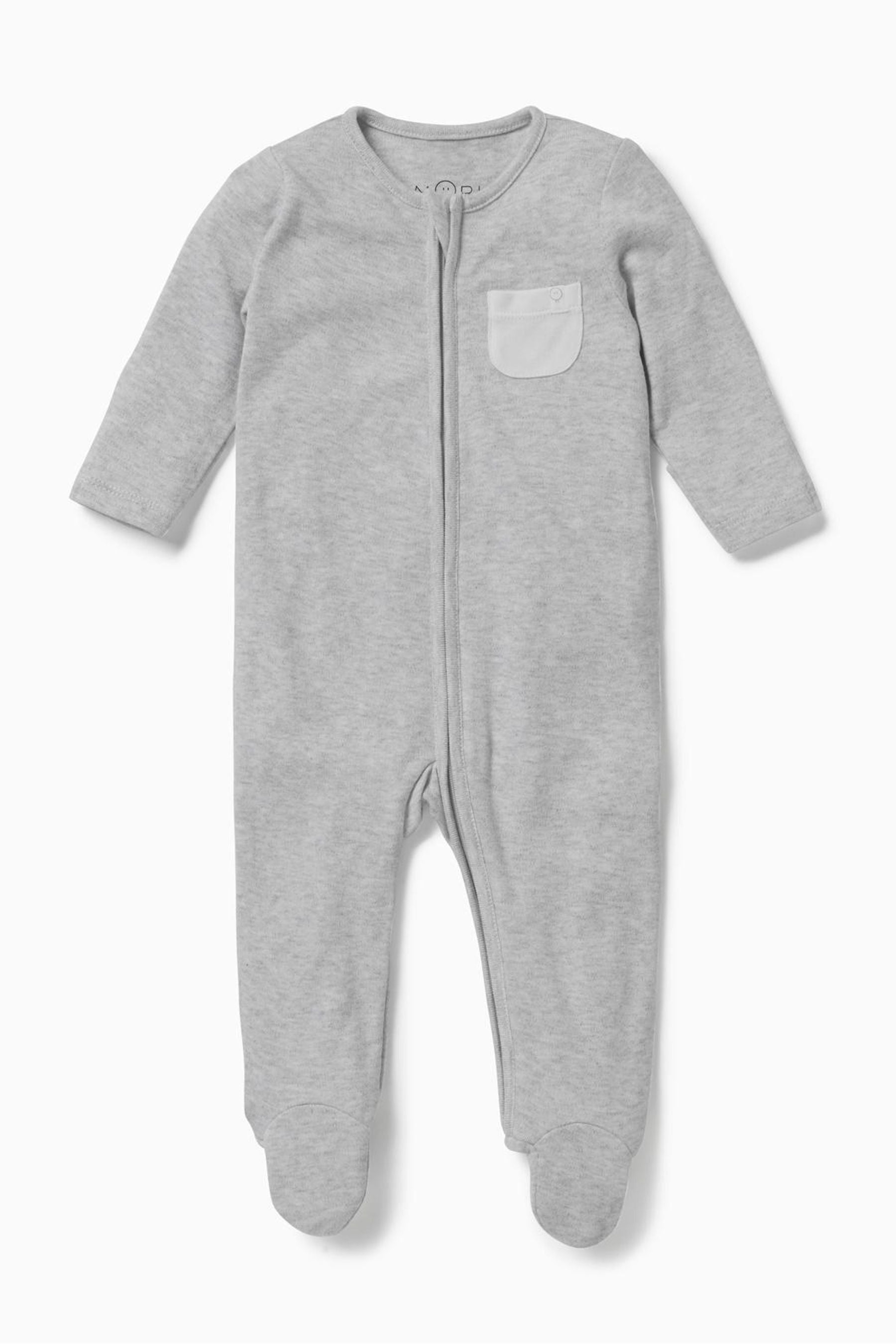 Grey Mori Organic Cotton & Bamboo Clever Zip Up Sleepsuit