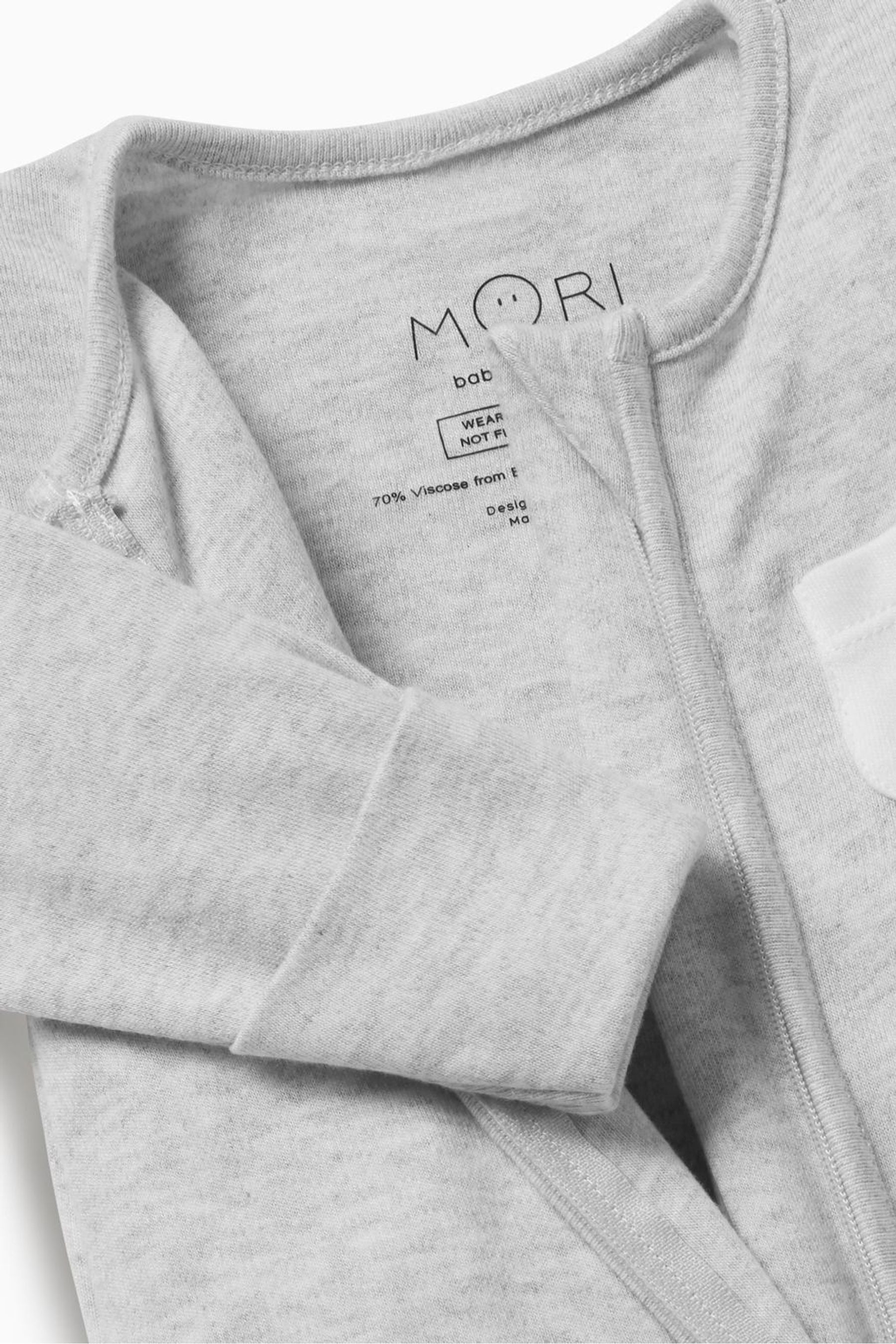 Grey Mori Organic Cotton & Bamboo Clever Zip Up Sleepsuit