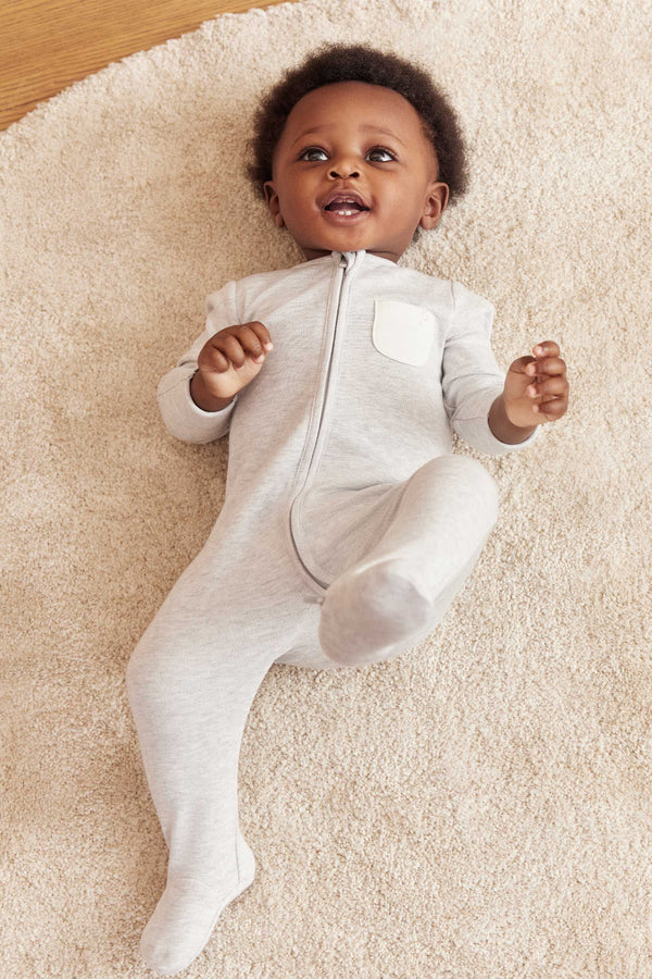 Grey Mori Organic Cotton & Bamboo Clever Zip Up Sleepsuit