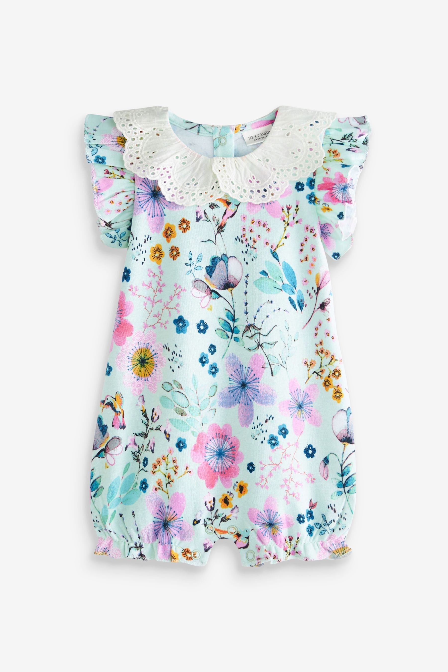 Mint Green Floral Jersey Baby Playsuit