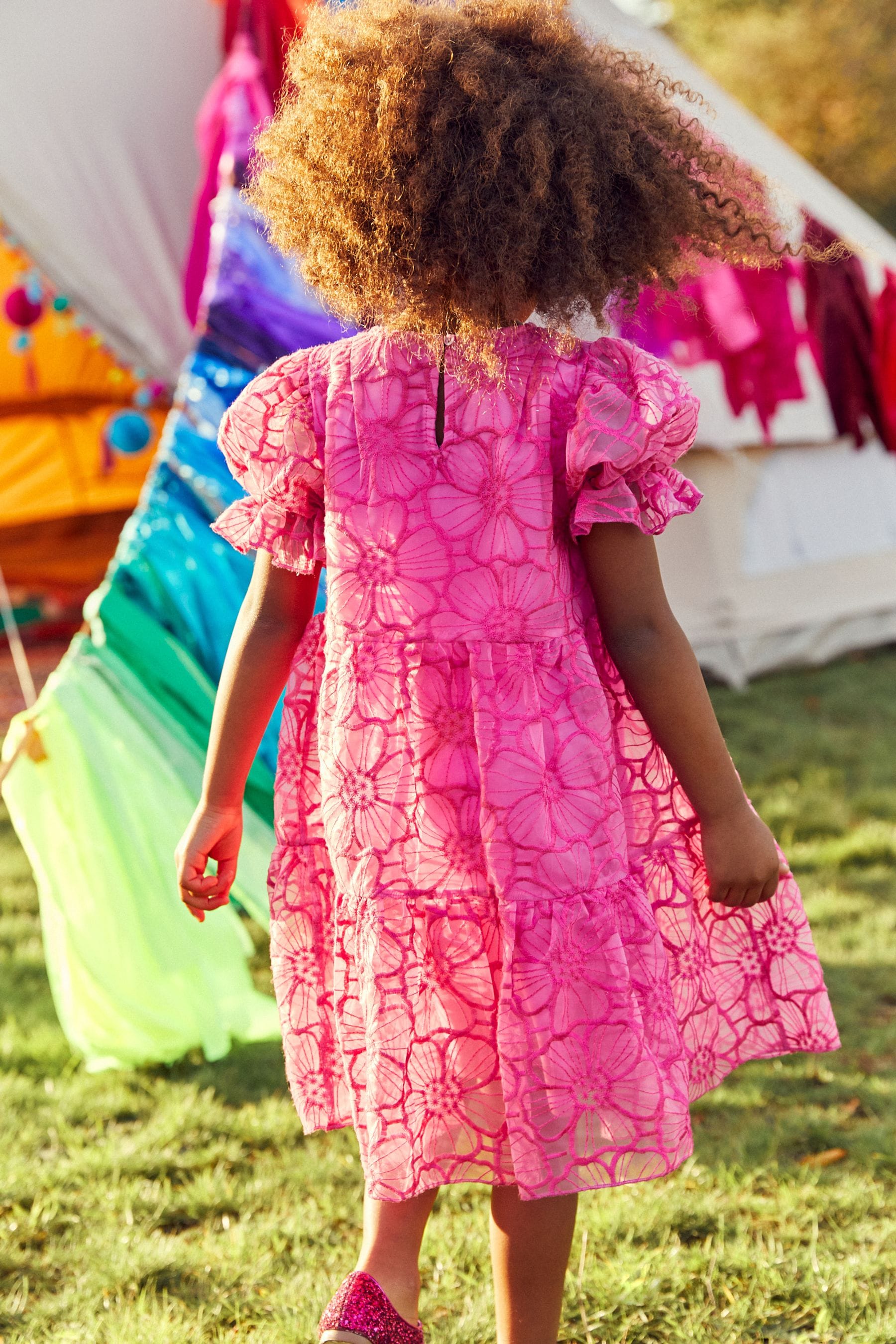 Pink Organza Floral Tiered Dress (3-16yrs)