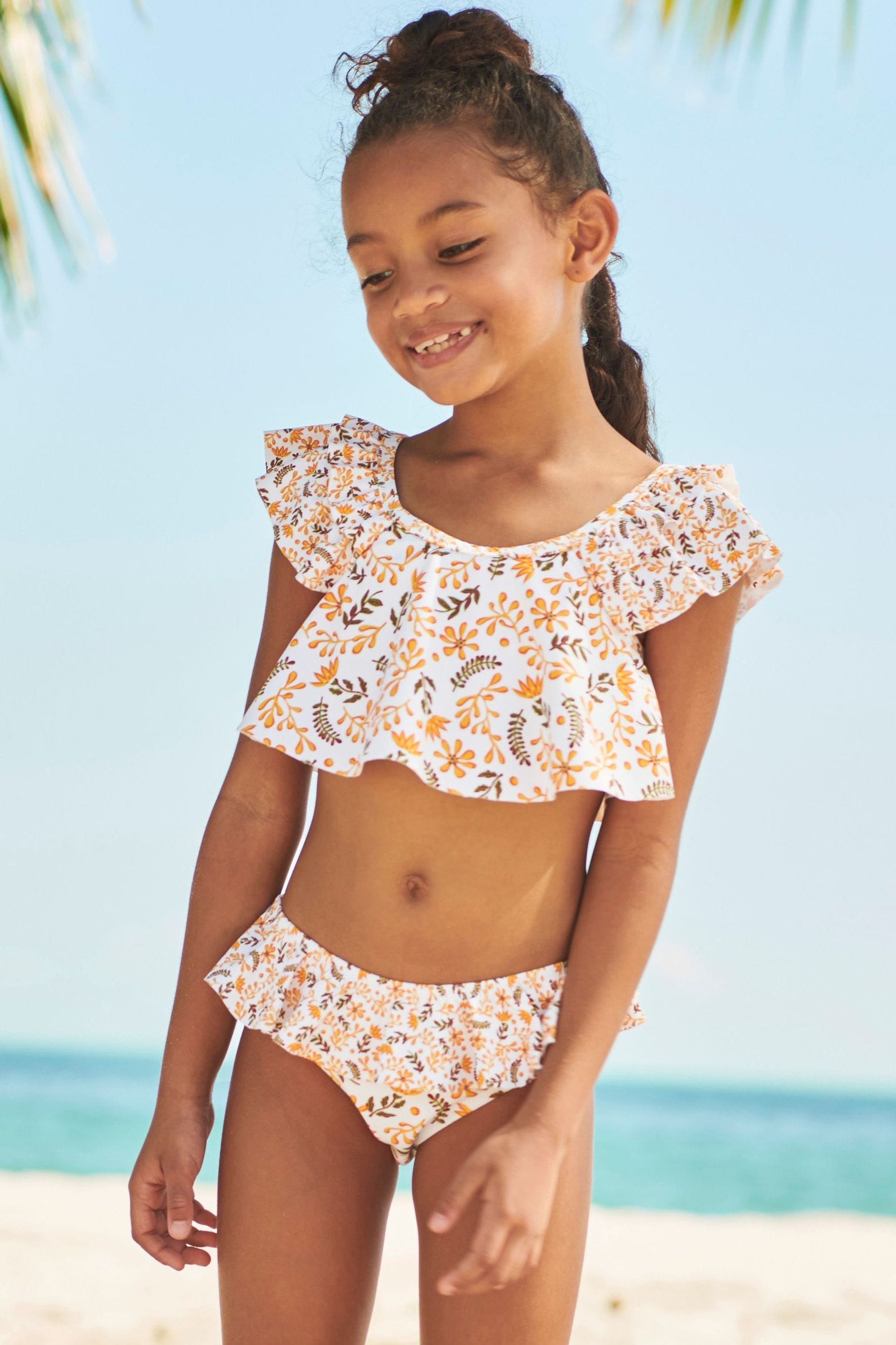 Yellow/ White Ditsy Layered Bikini (3-16yrs)