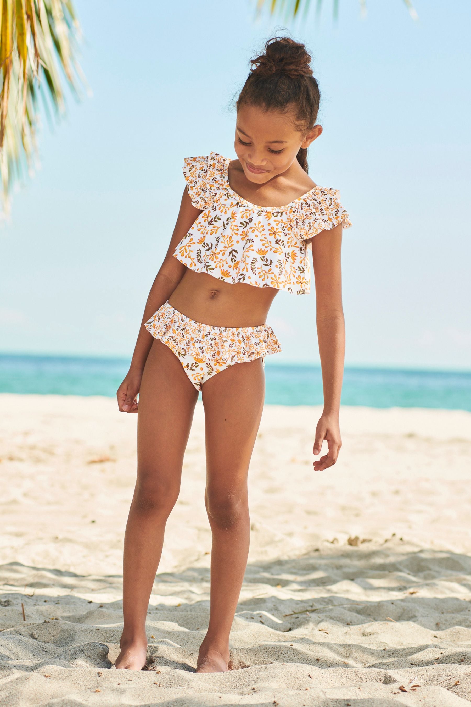 Yellow/ White Ditsy Layered Bikini (3-16yrs)