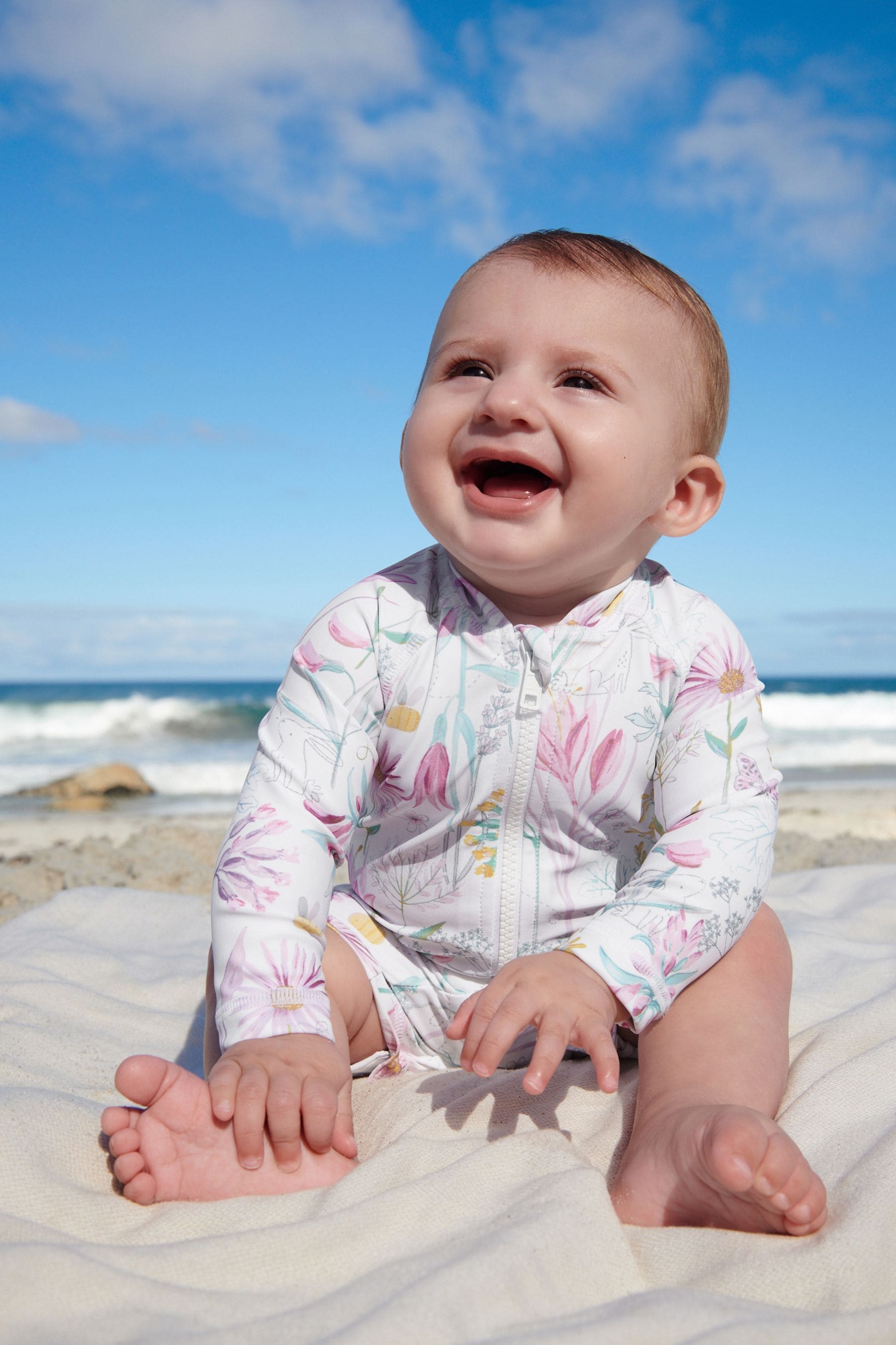 Pink Floral Newborn Sunsafe Swim Suit (0mths-3yrs)